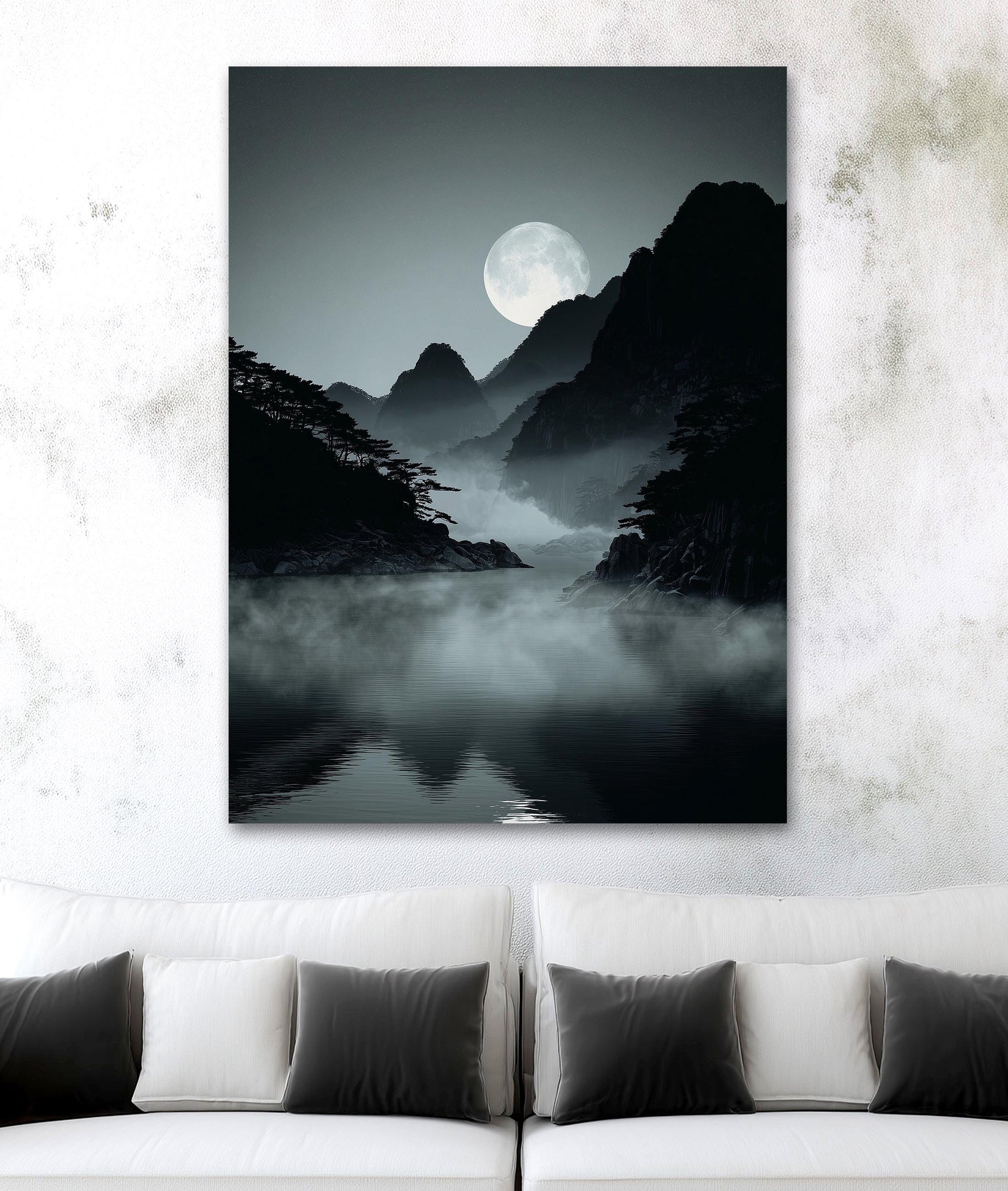 Charcoal mountain lake wall decor
