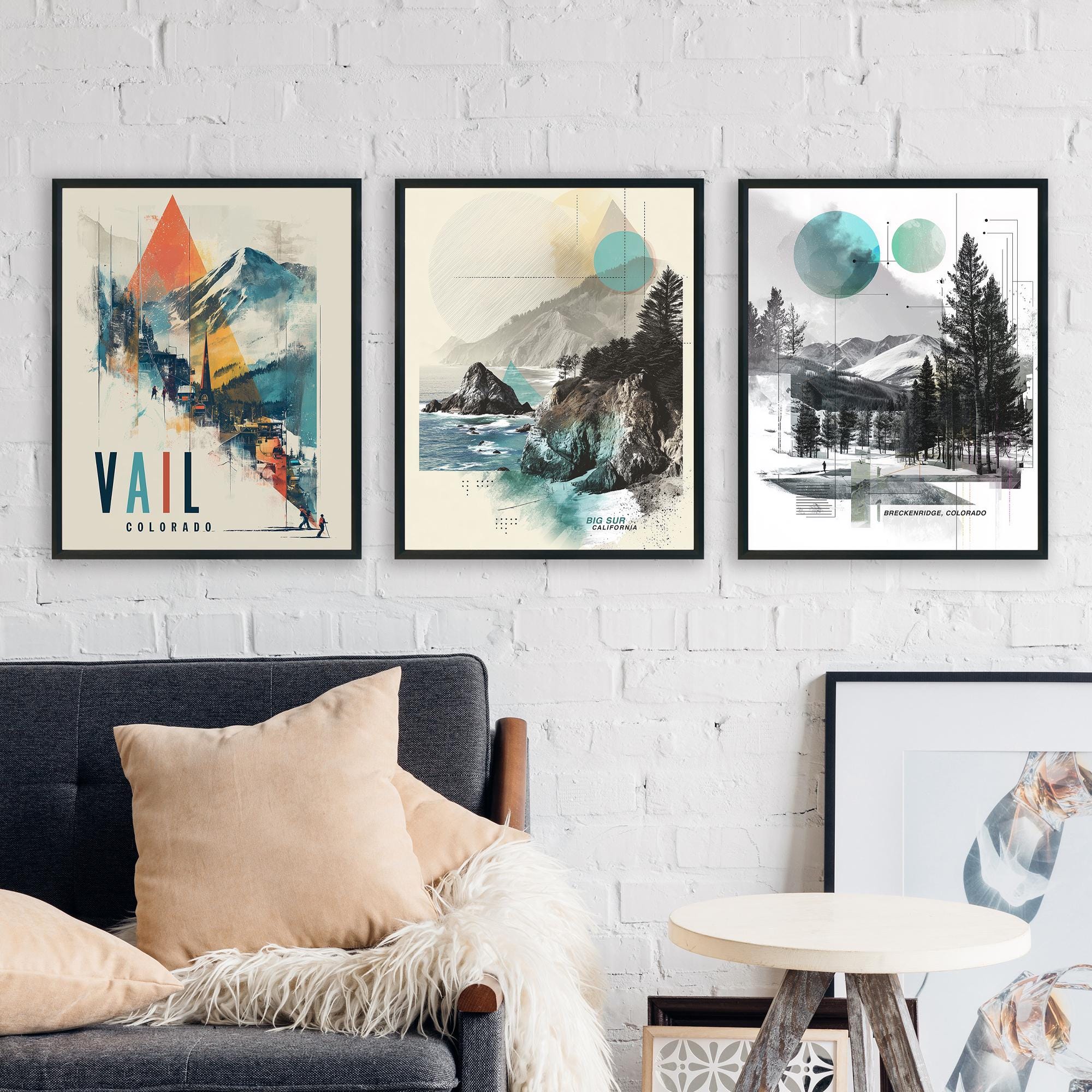 giclee prints displayed in grid on wall