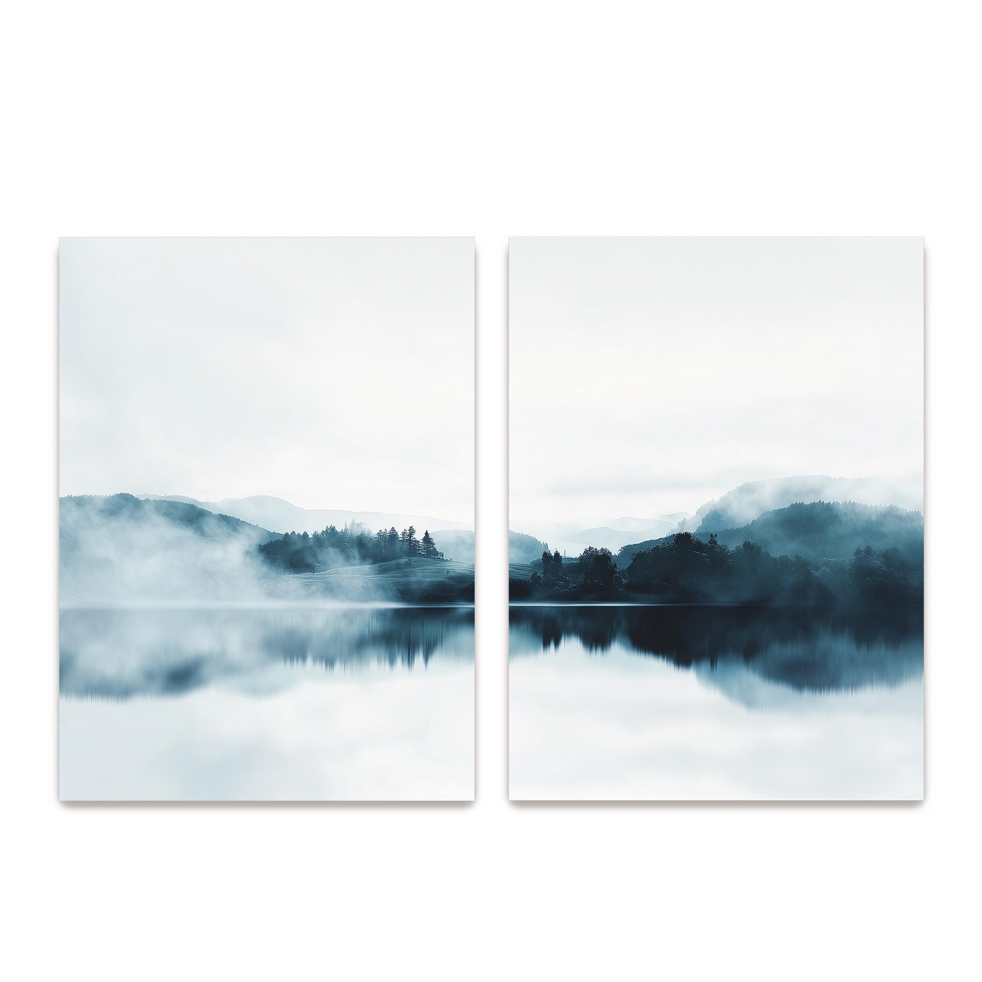 blue landscape two panel canvas wall art