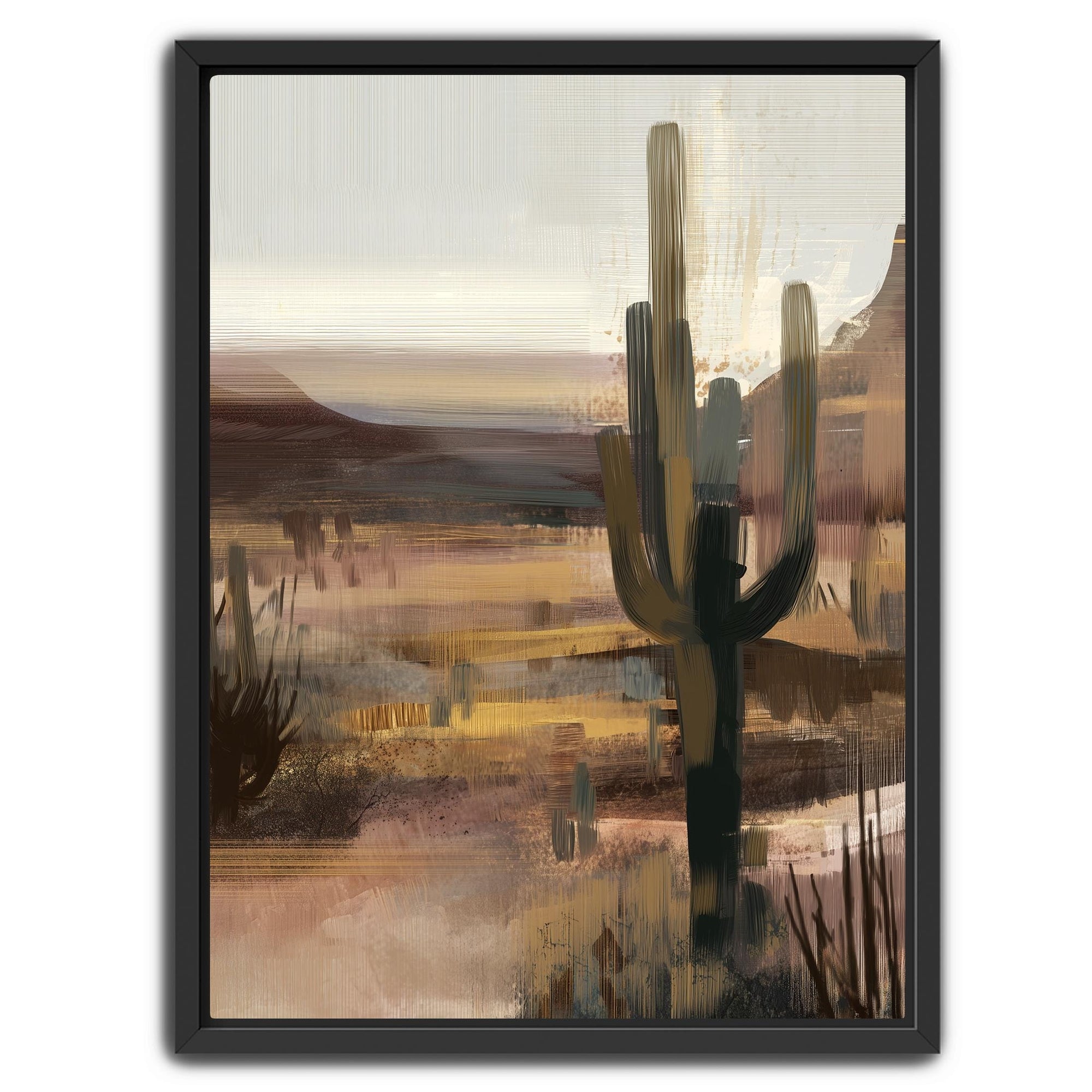 Abstract desert landscape wall art with saguaro cactus