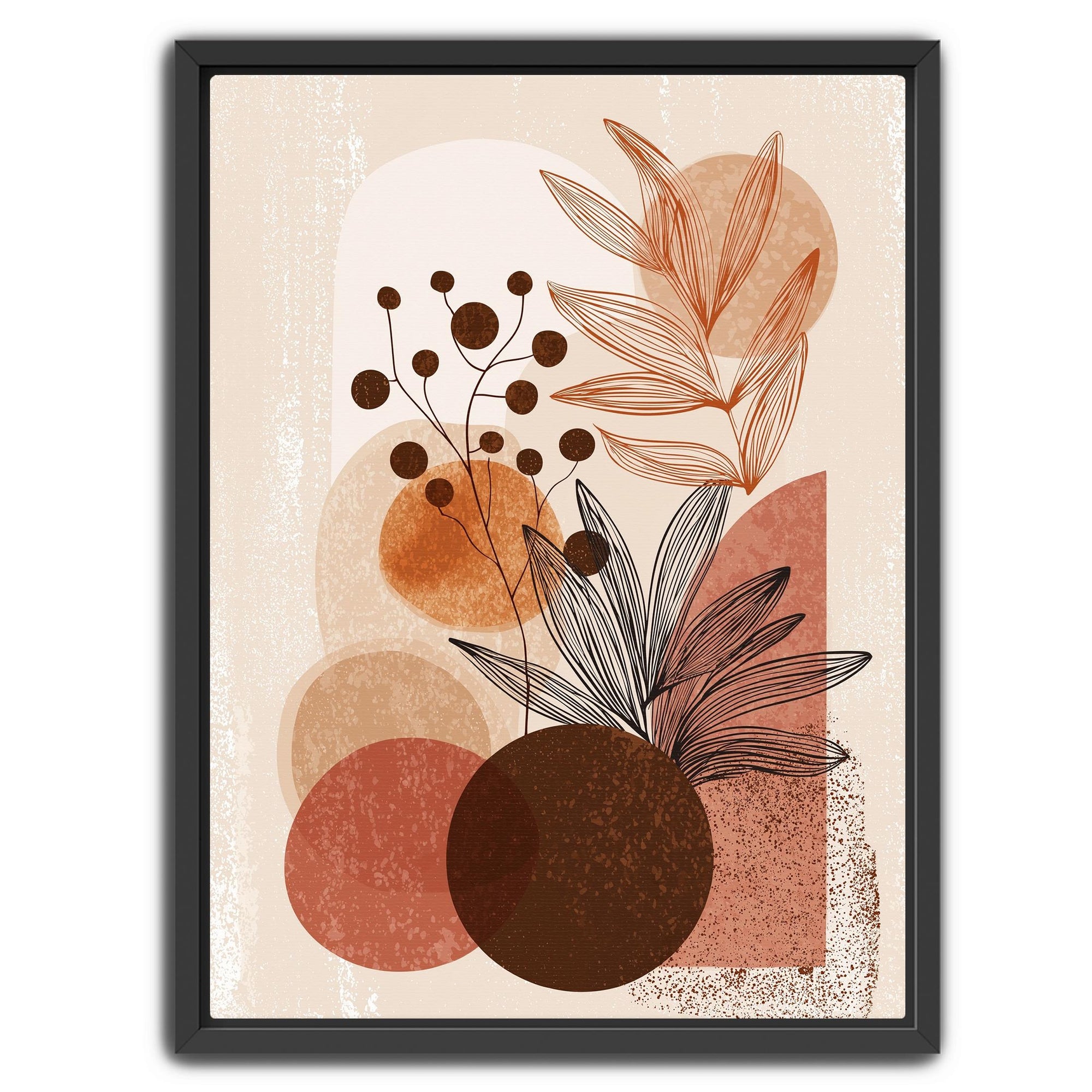 Botanical collage artwork with neutral earth tones