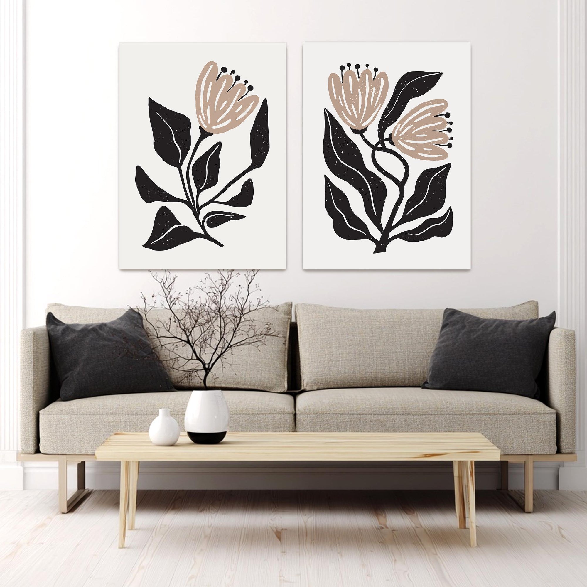 beige black wall art