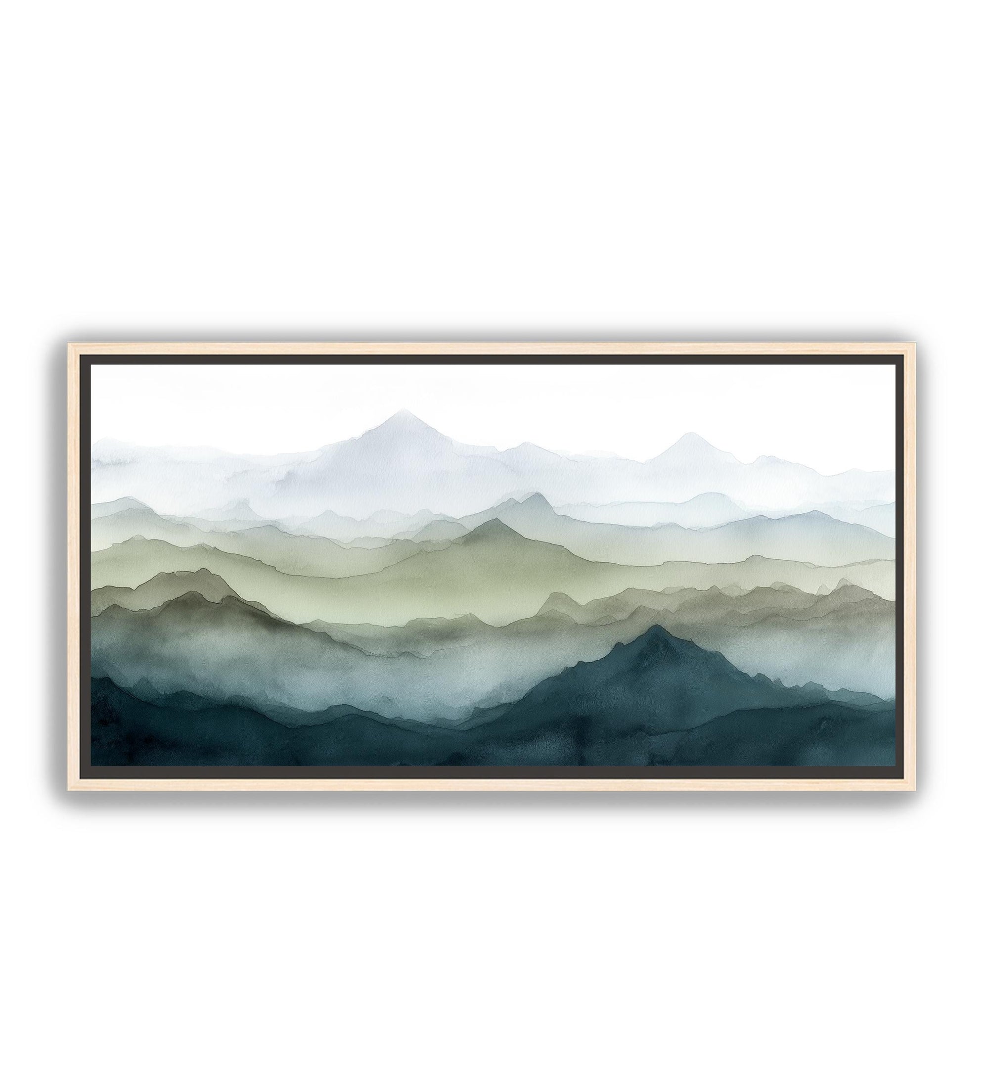 Nature-inspired watercolor wall art with layered mountain forms