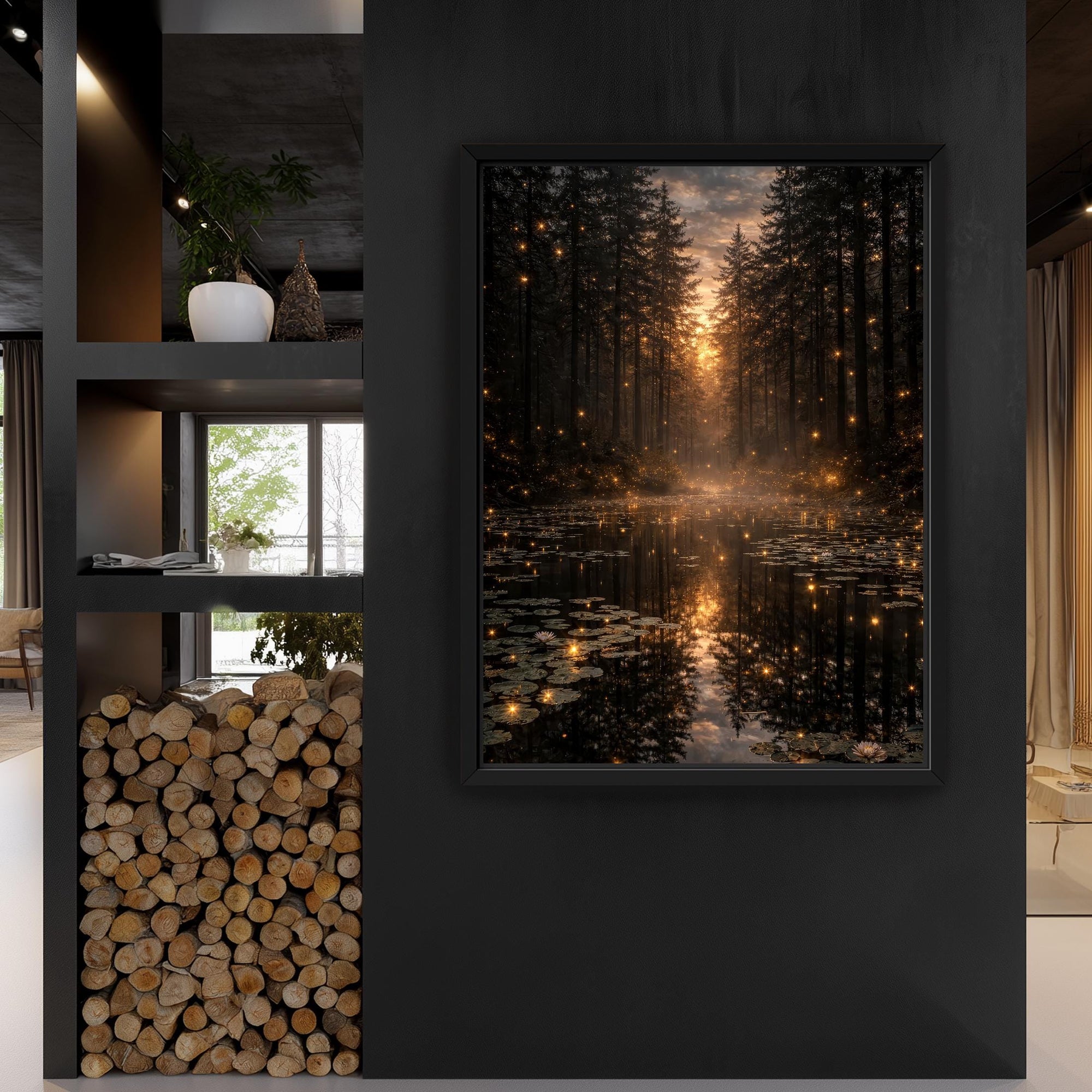 Firefly lit woodland landscape print
