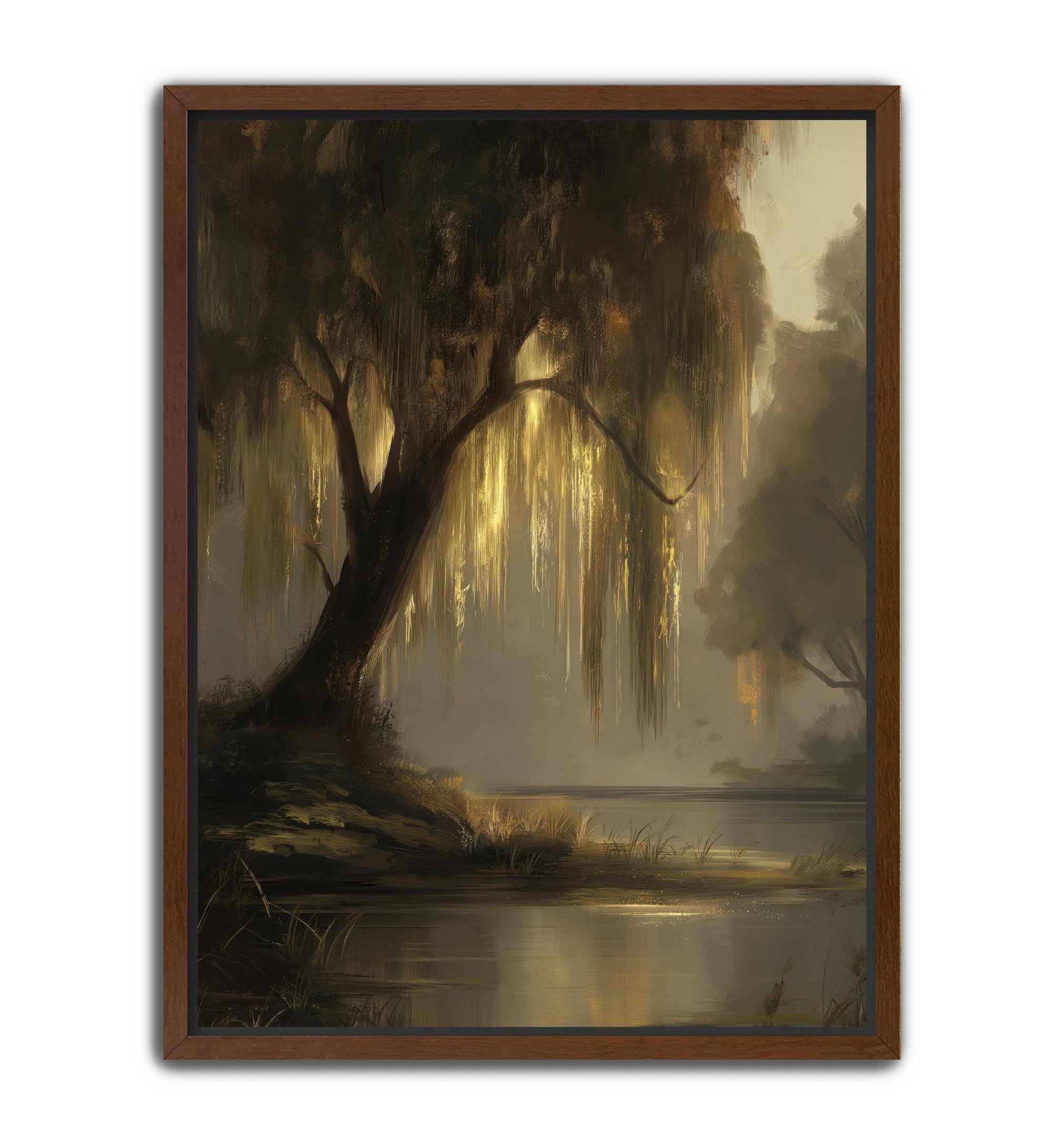calm nature scene with willow tree