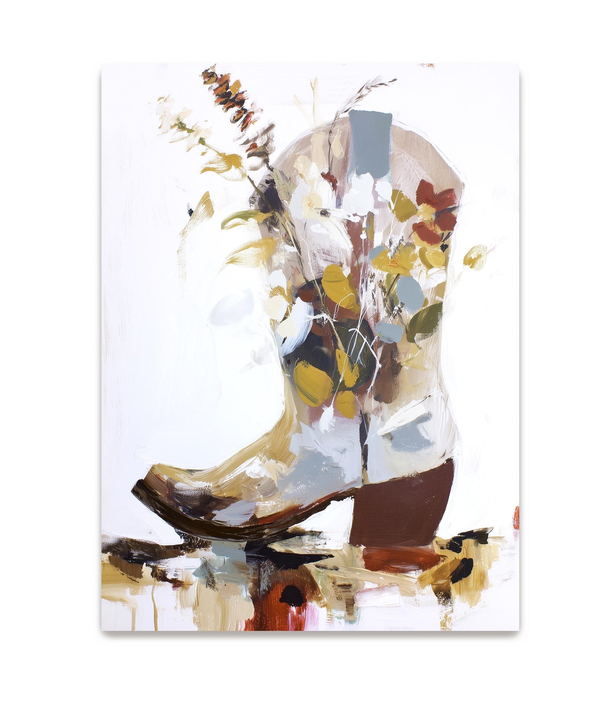 Western floral painting in earthy neutral tones