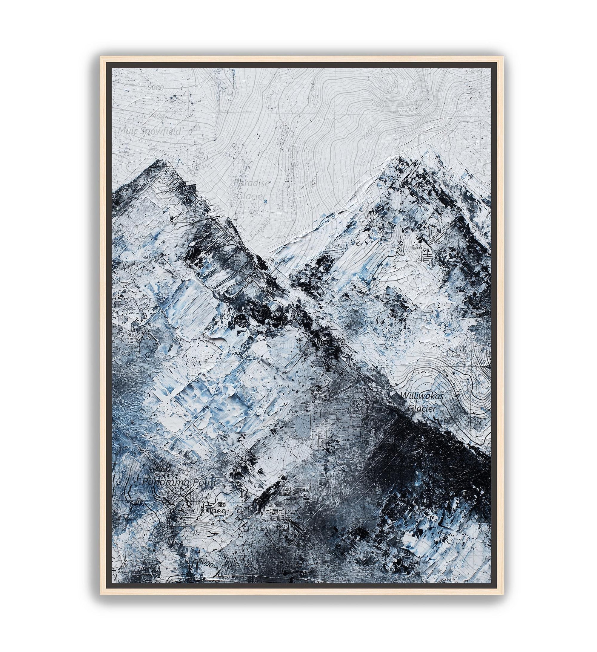 Modern alpine wall art with map-inspired design