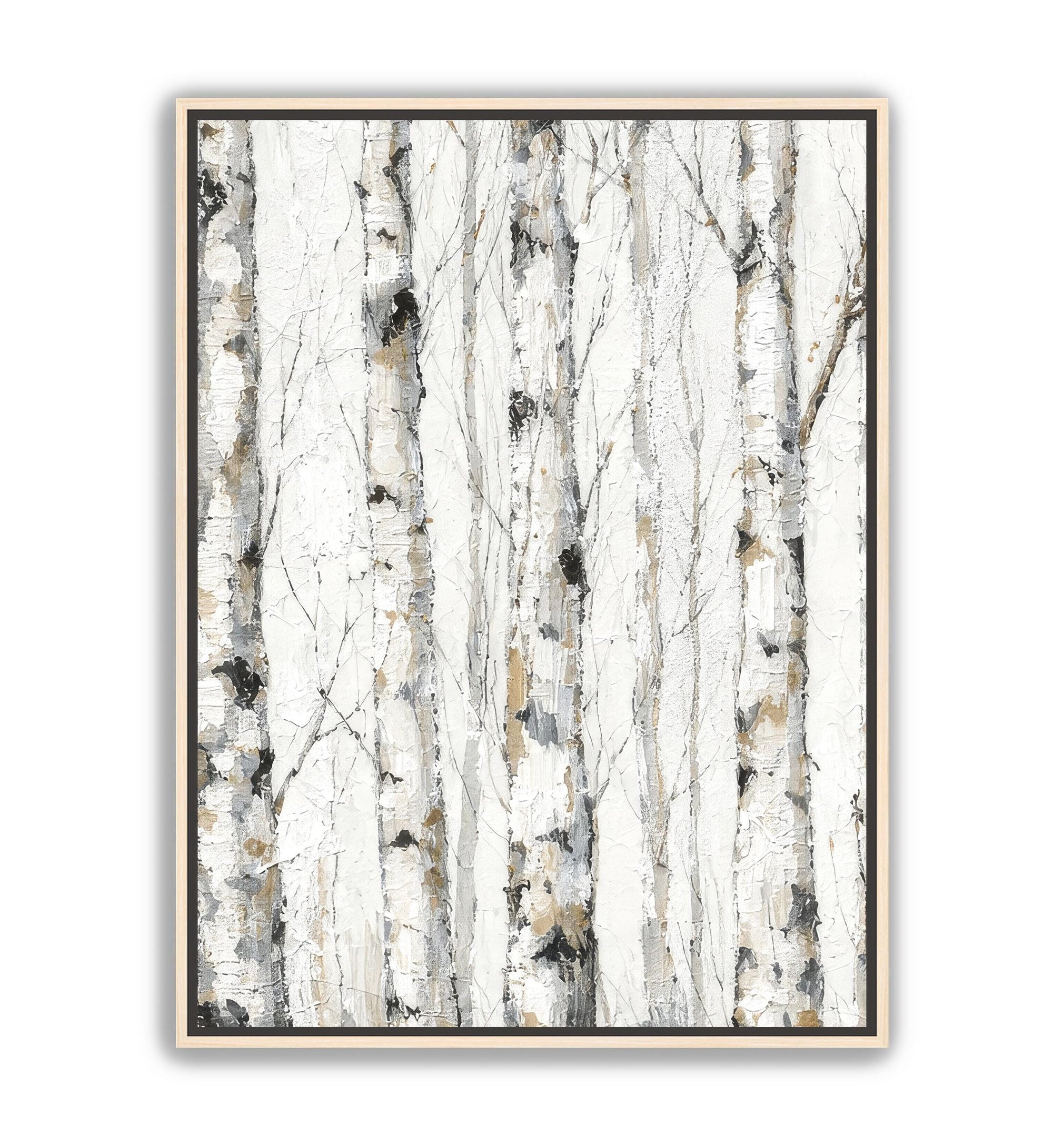 Farmhouse wall decor featuring abstract aspen tree trunks