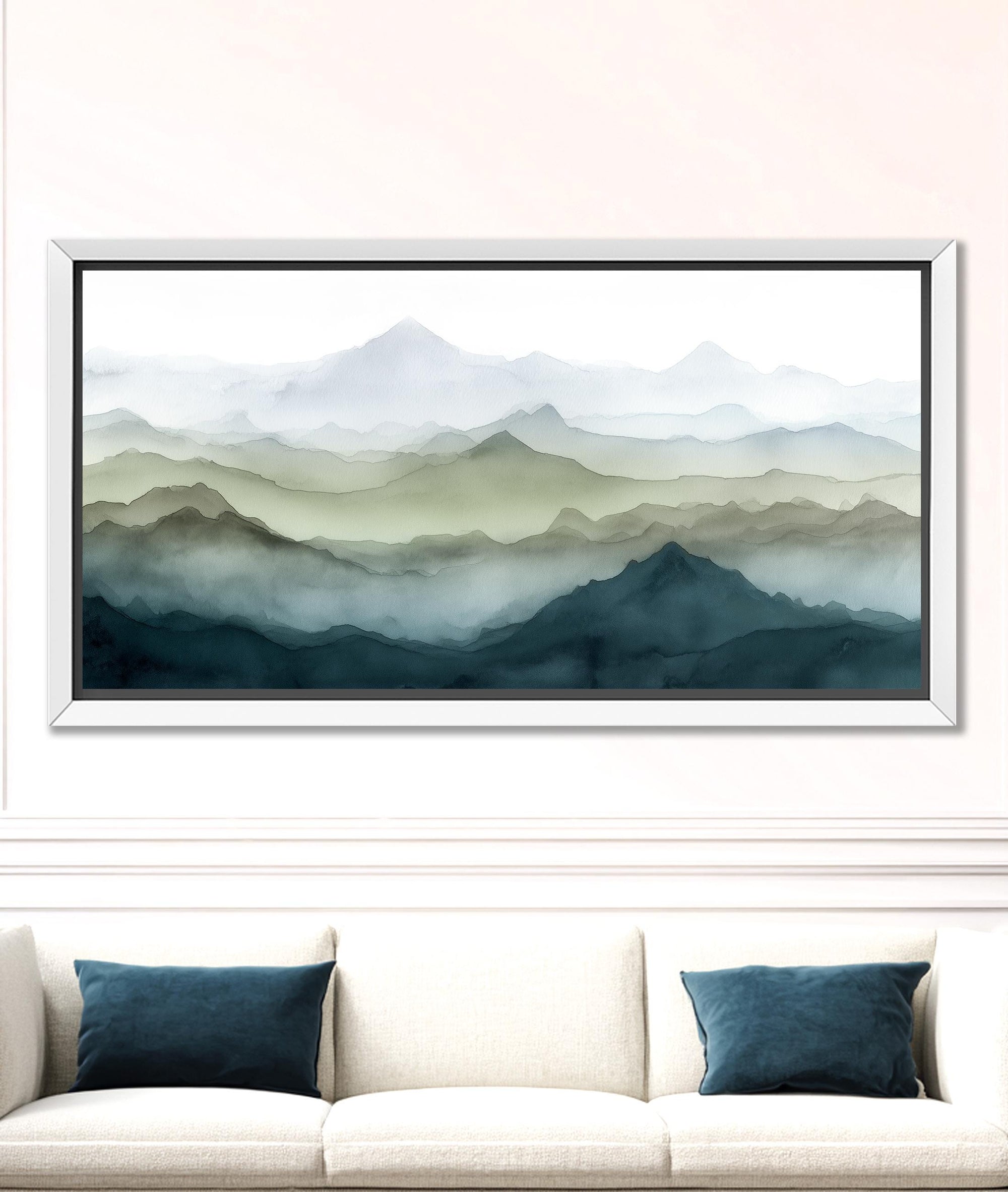 Modern neutral landscape wall art with abstract watercolor mountains