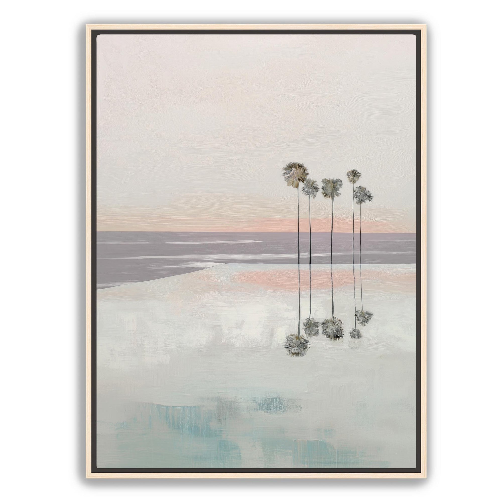 Neutral coastal wall art poster with serene ocean horizon