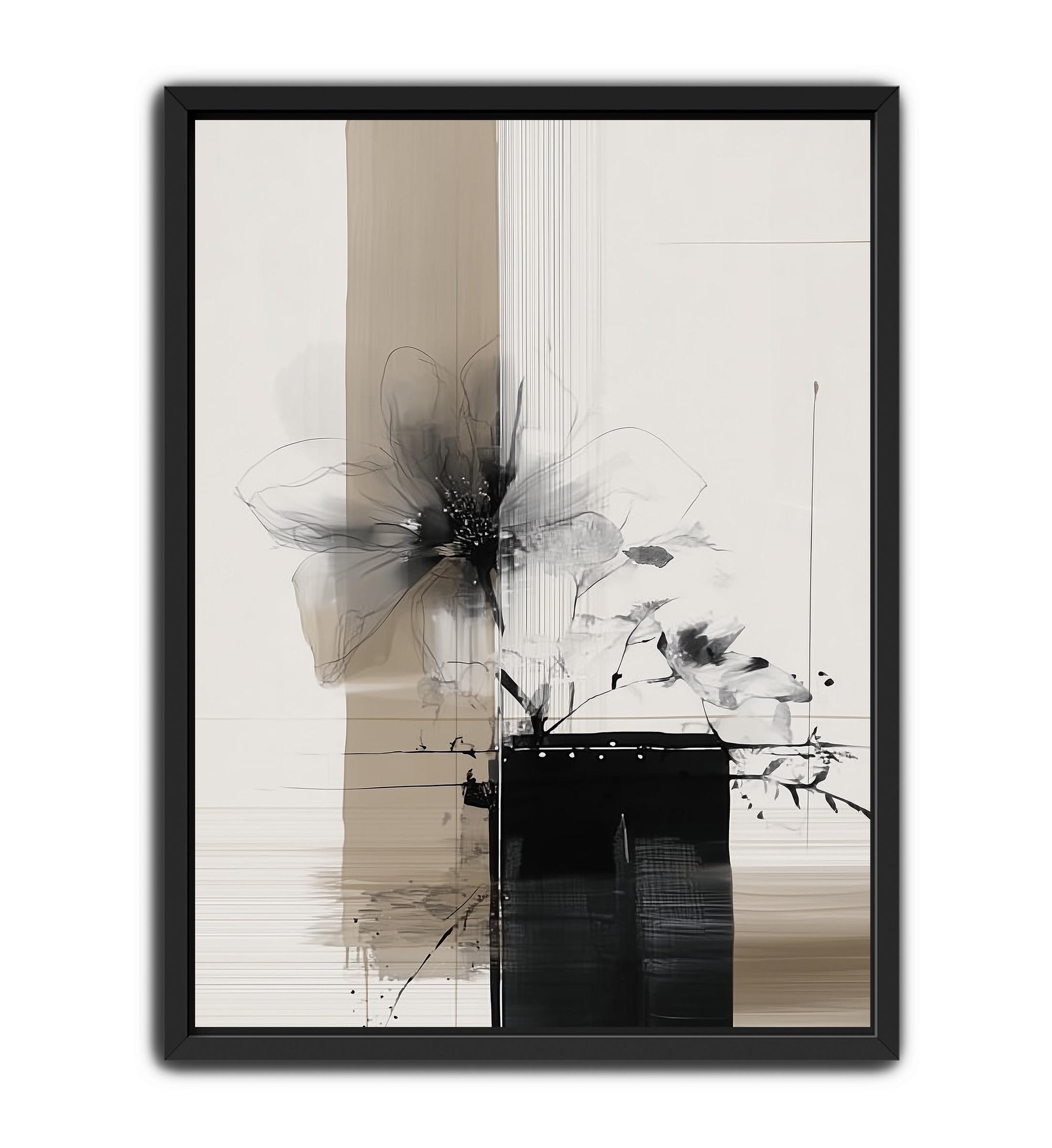 minimalist botanical artwork black white beige