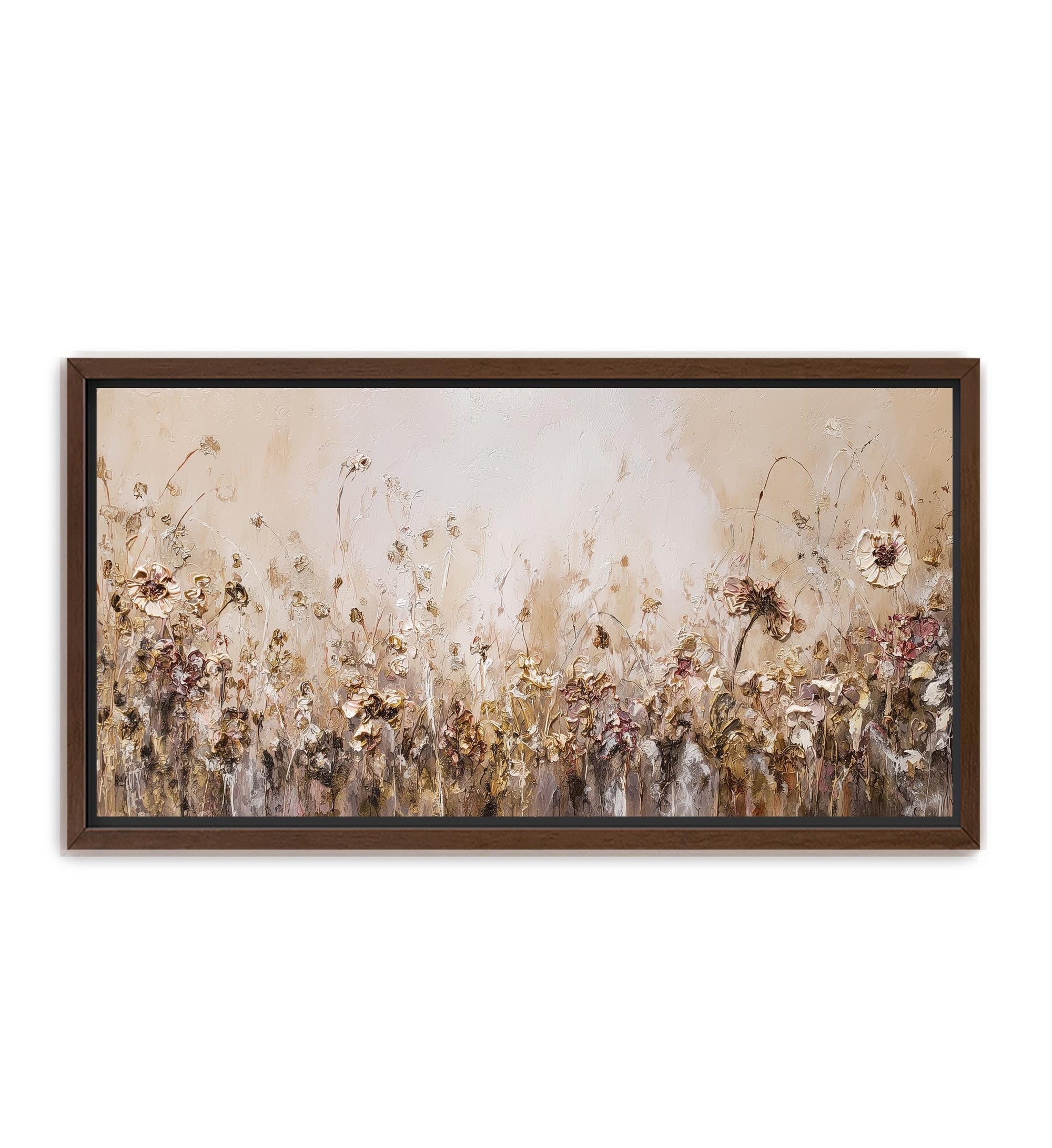 Neutral farmhouse floral wall art wide