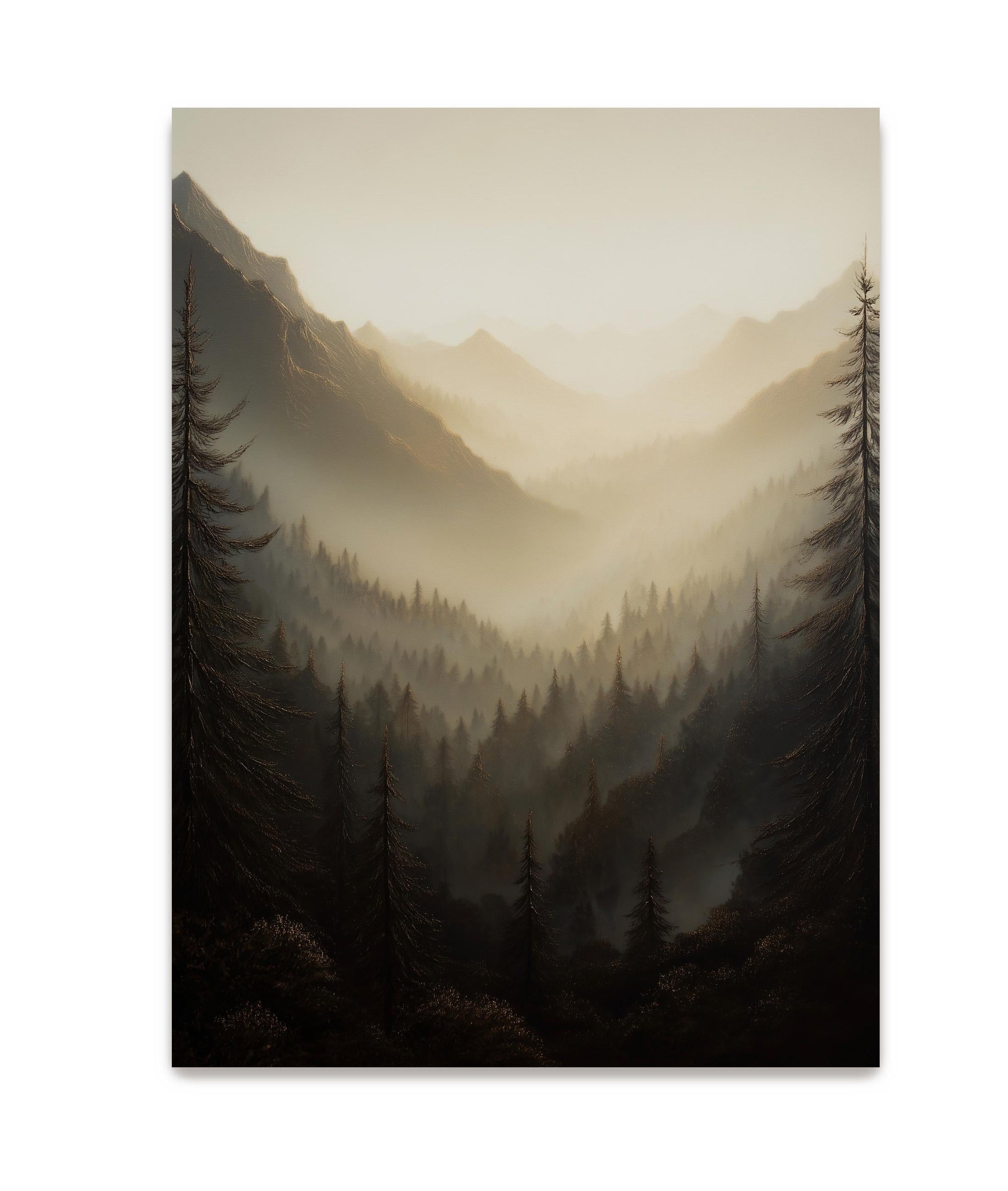 misty mountain valley wall art