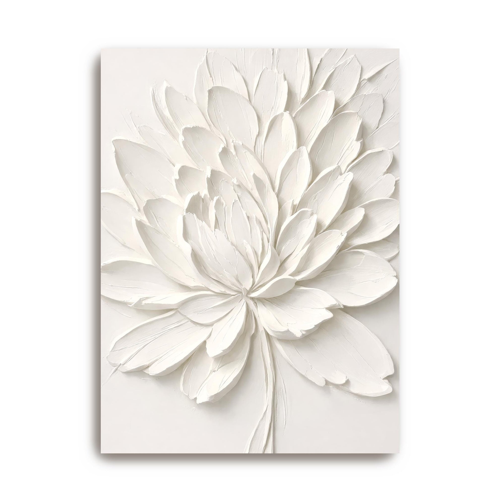 Minimalist white floral artwork with sculptural petals
