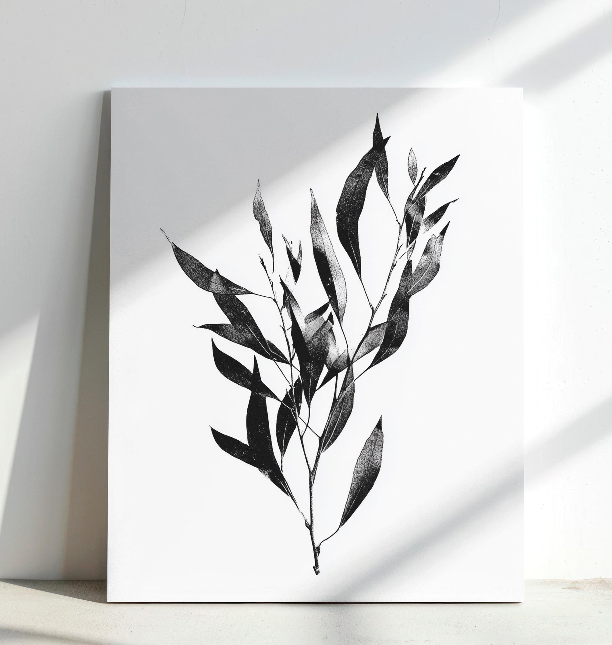 eucalyptus branch wall art in black and white
