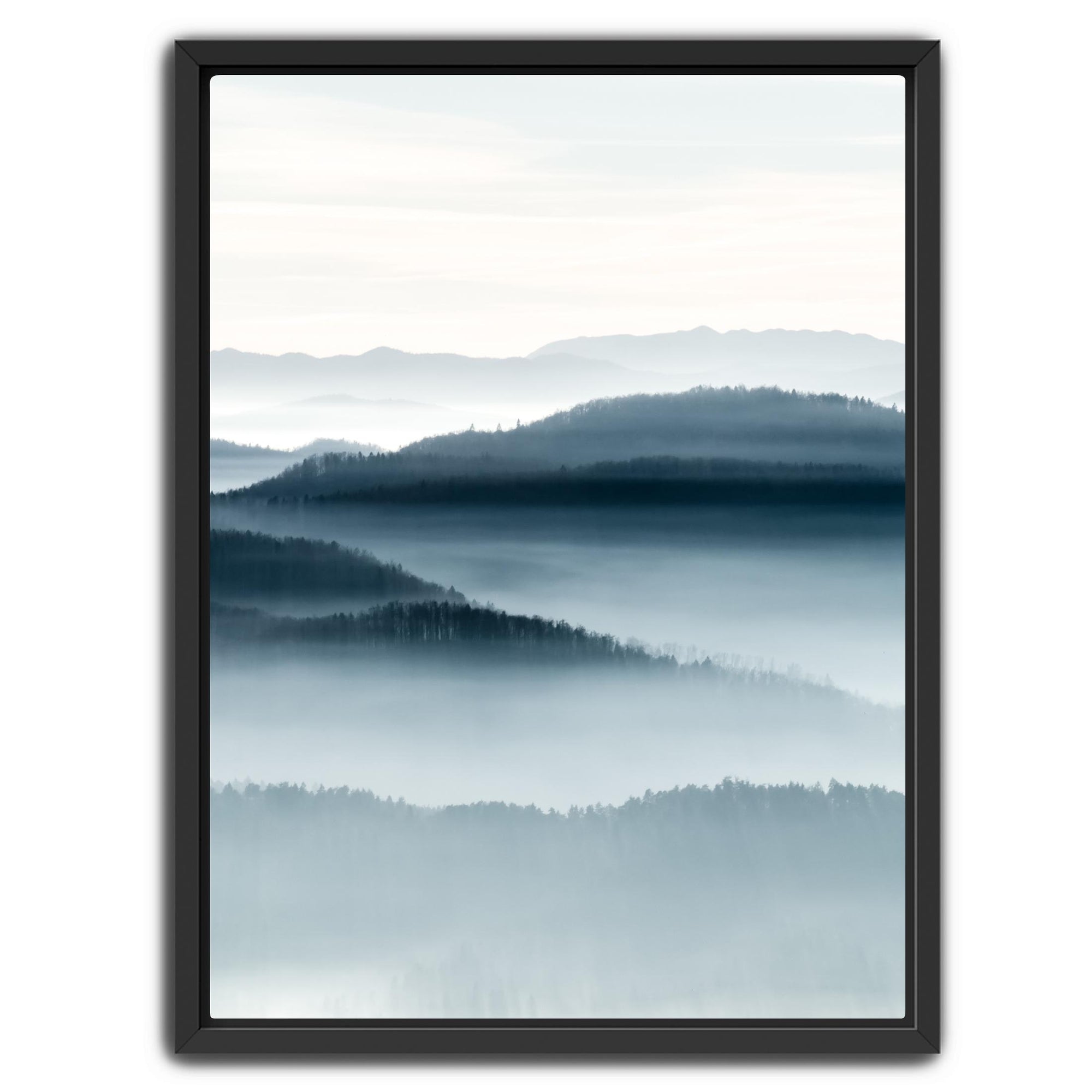 Vertical mountain canvas panels forming one panoramic scene