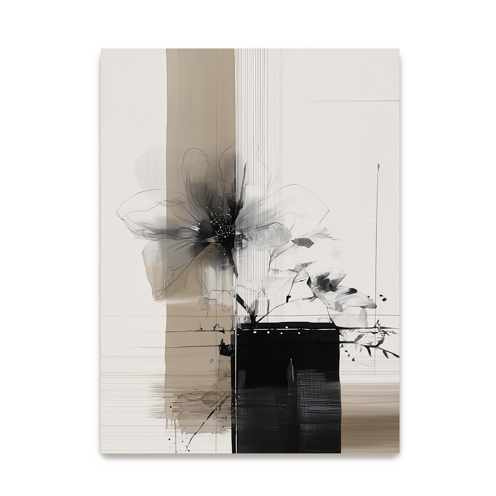 beige and black modern flower art print