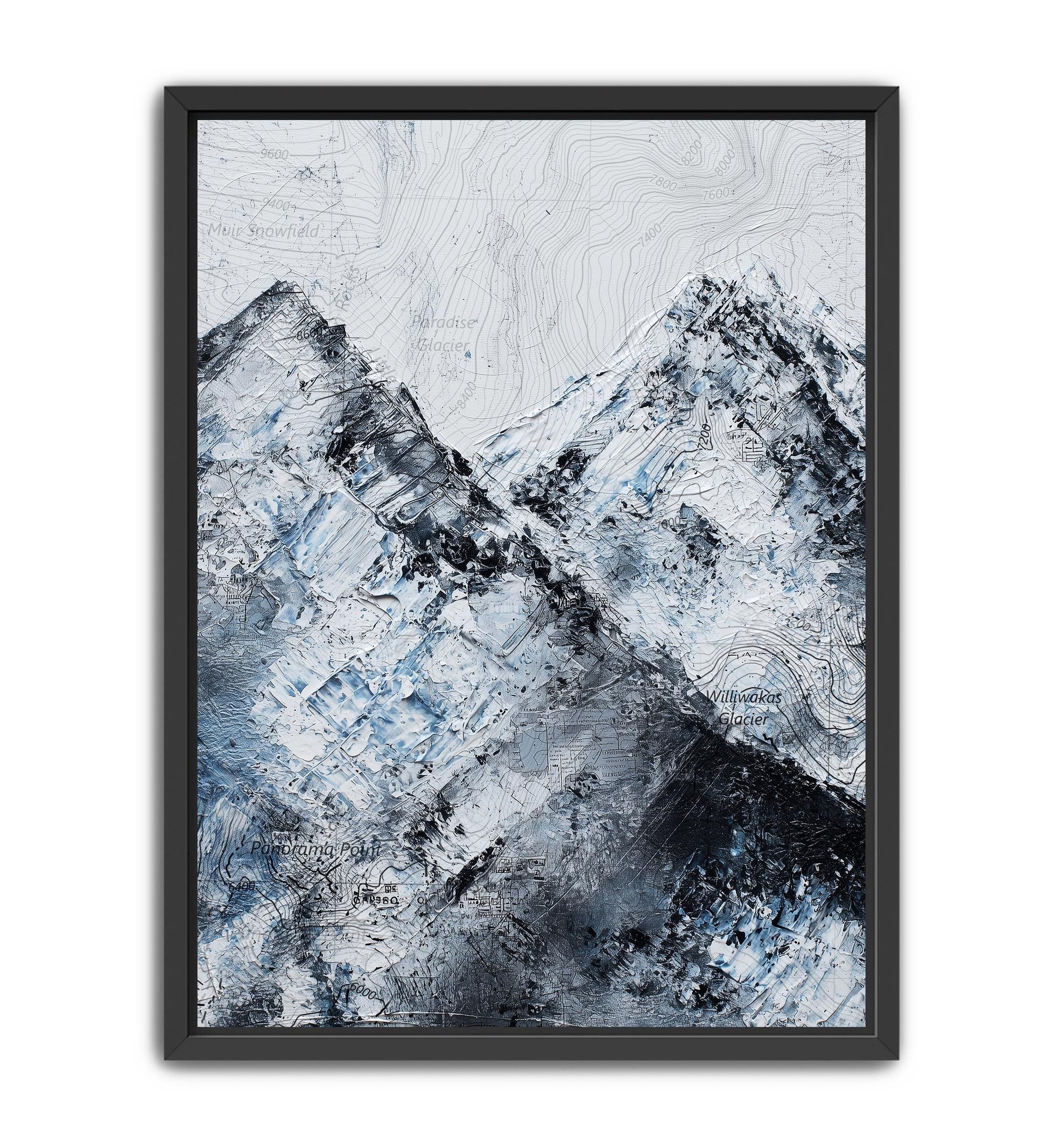 Alpine mountain artwork with thick acrylic brush texture