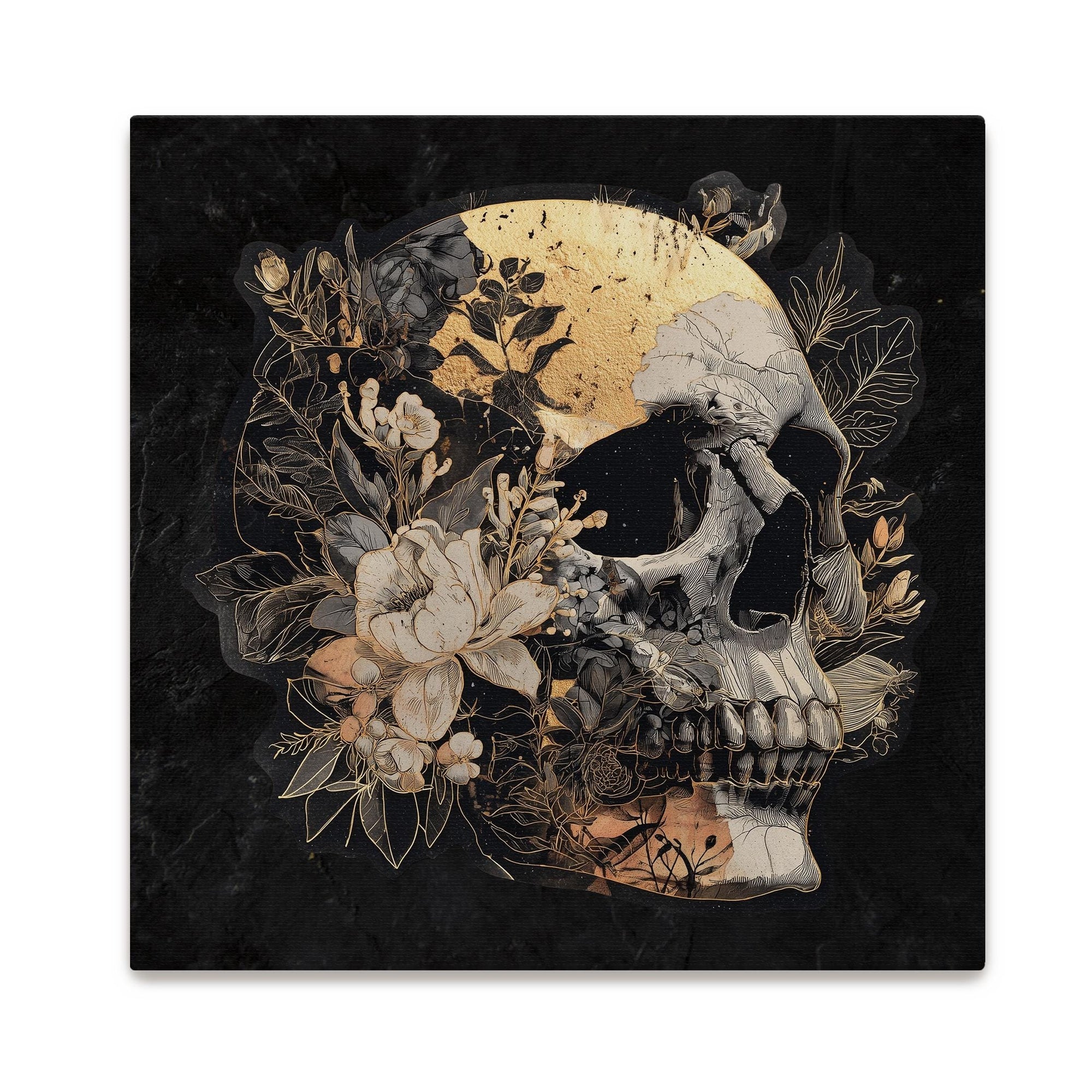 skull and flowers dark poster art print