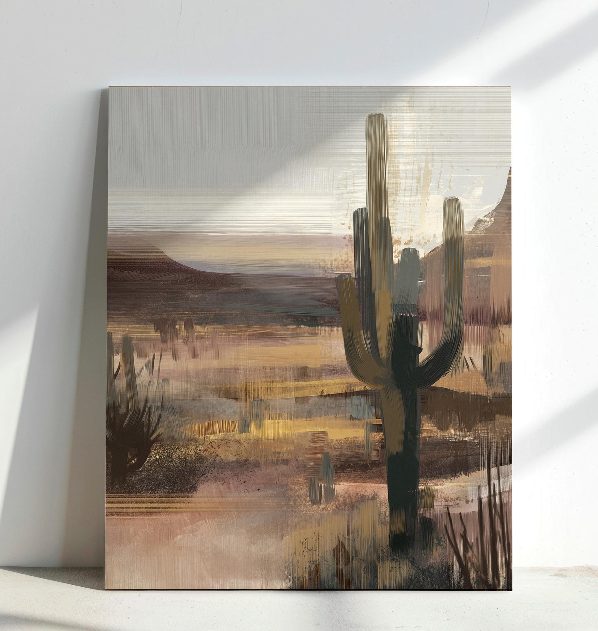 Southwest cactus painting in warm neutral tones