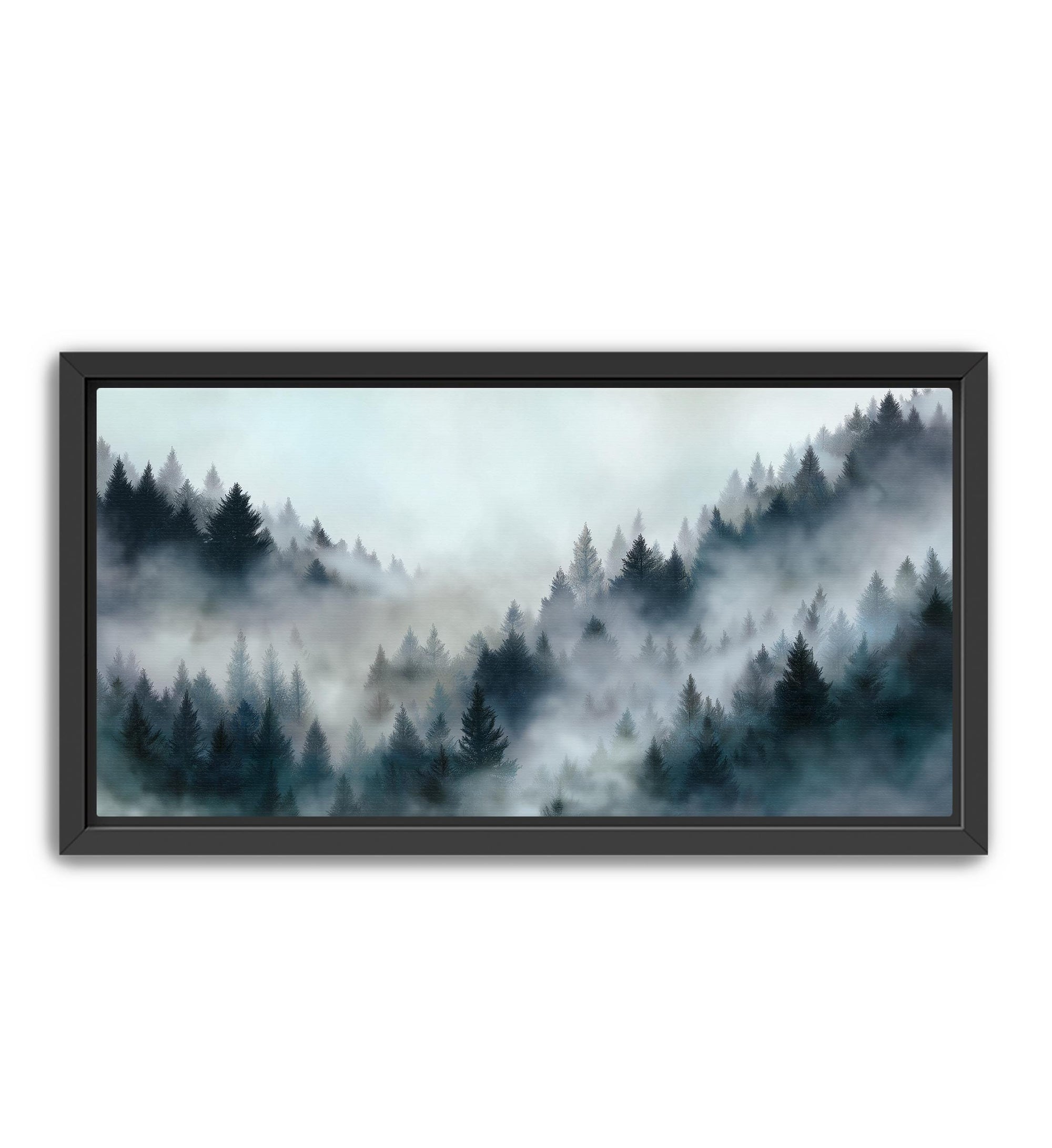 Large forest canvas wall art with soft mist and depth