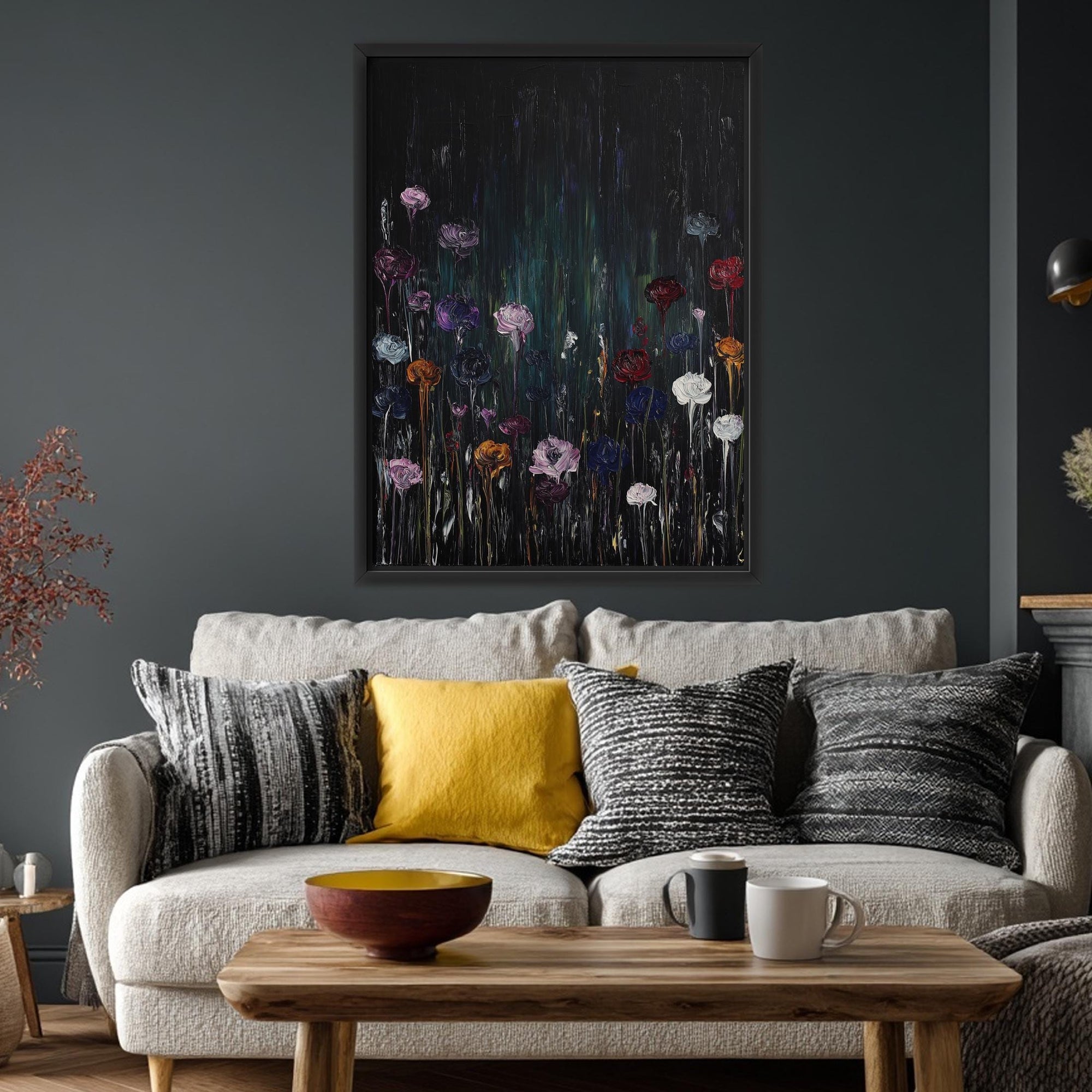 Framed wildflower canvas art in modern interior