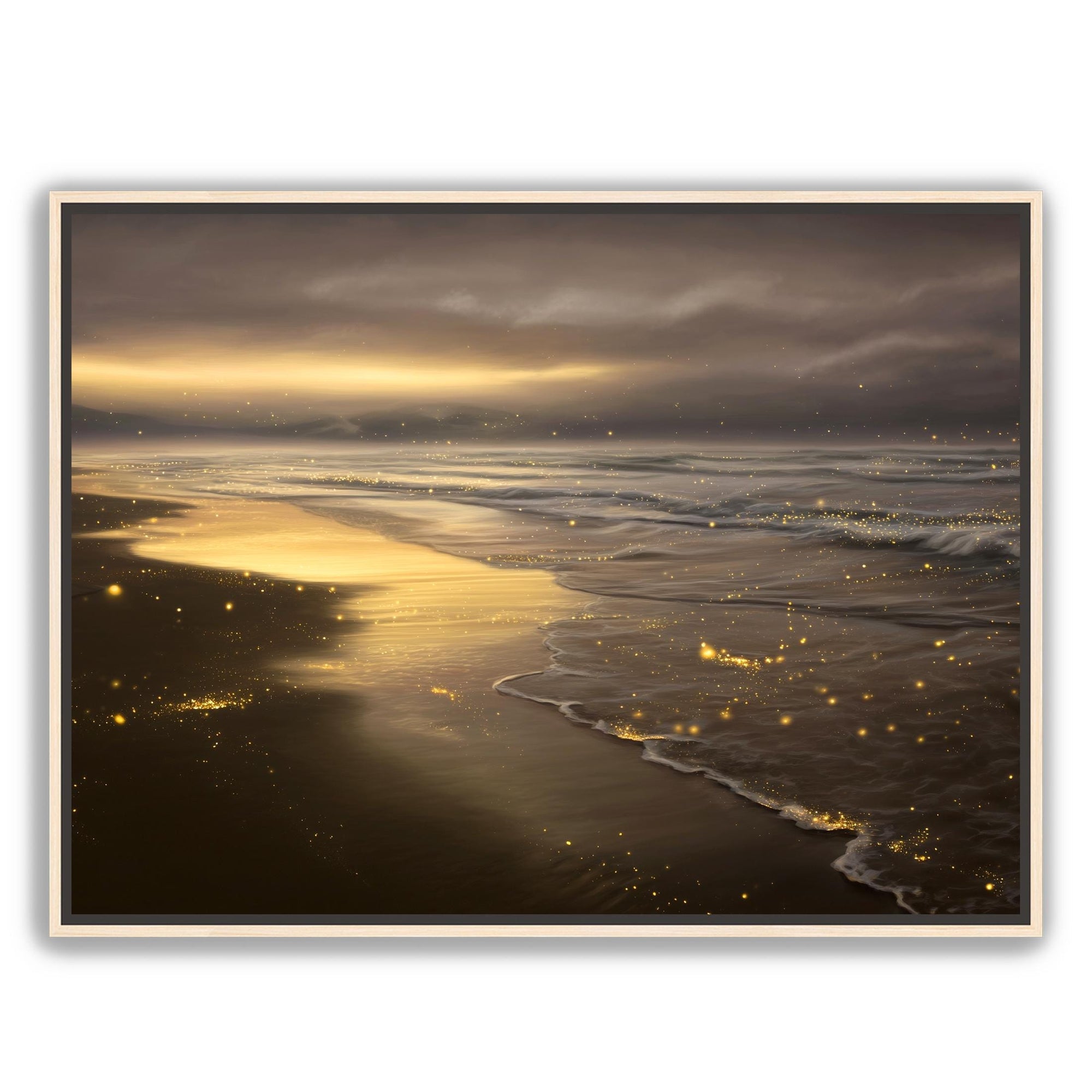 Modern beach canvas print with warm light and gentle waves