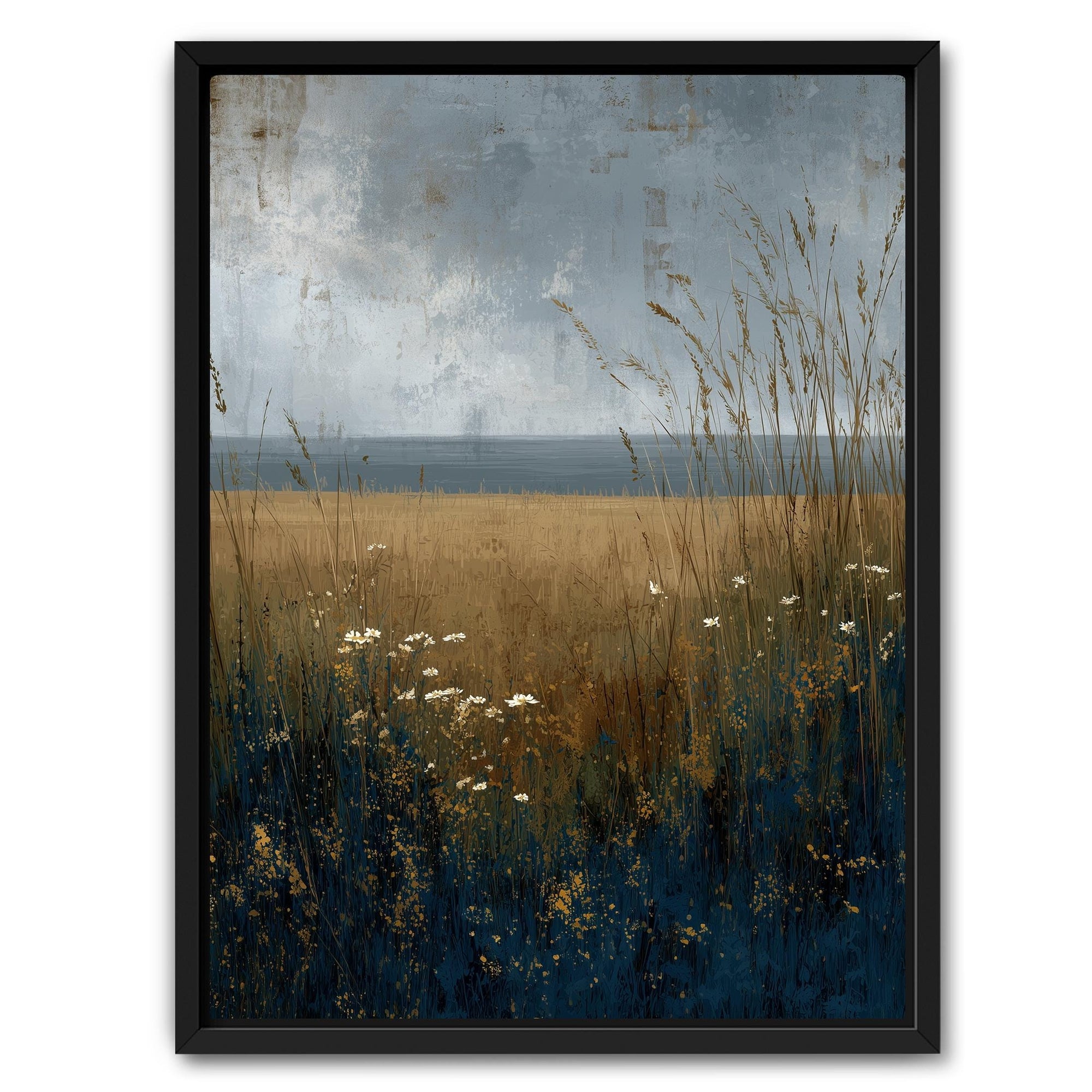 Textured beach meadow wall art with palette knife paint detail