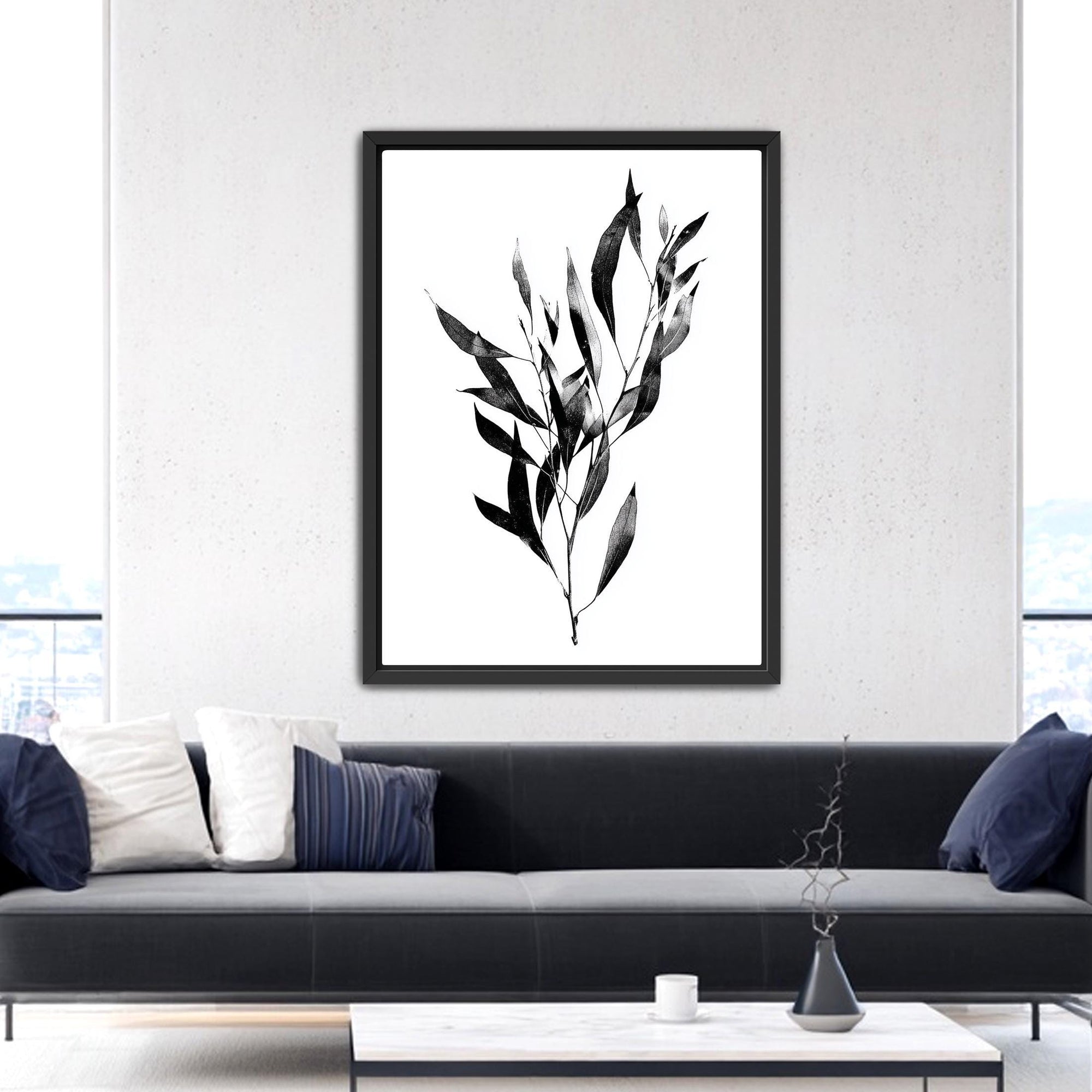 black botanical branch art vertical layout