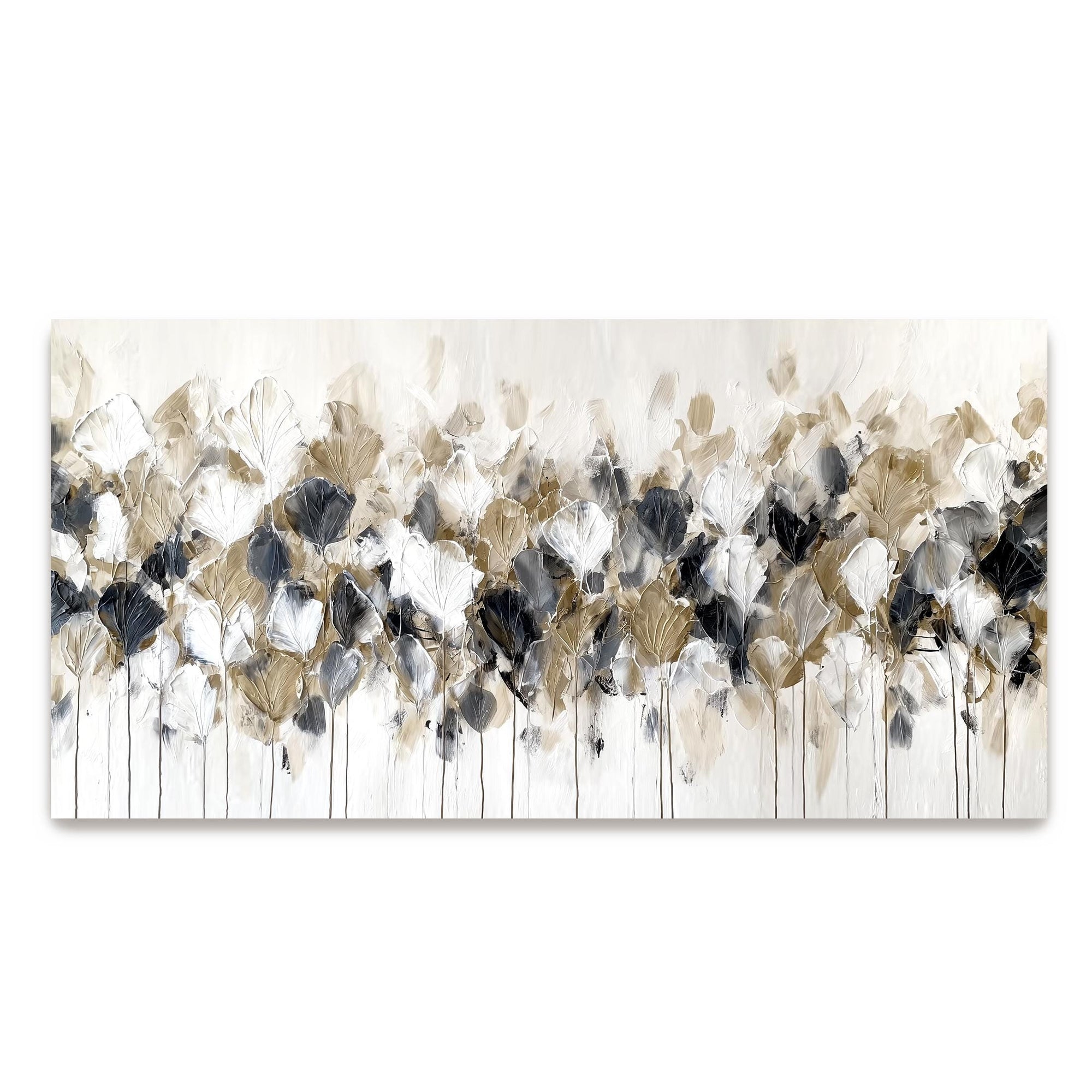 Black white gold floral abstract painting