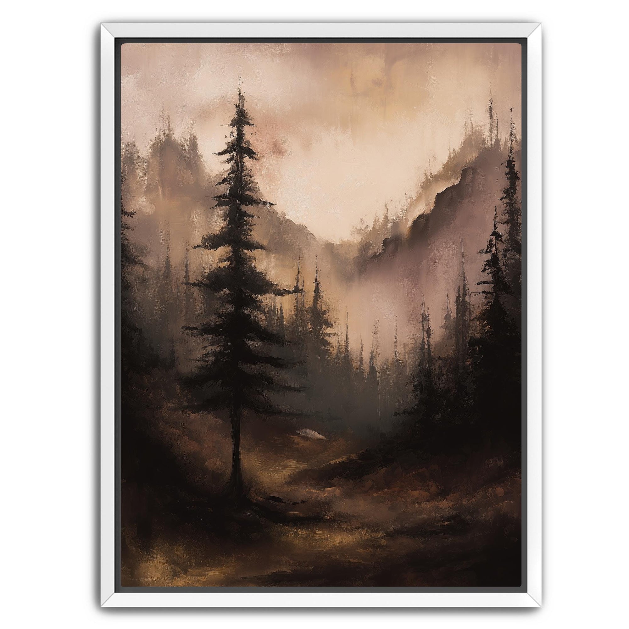 Framed alpine landscape art in modern interior