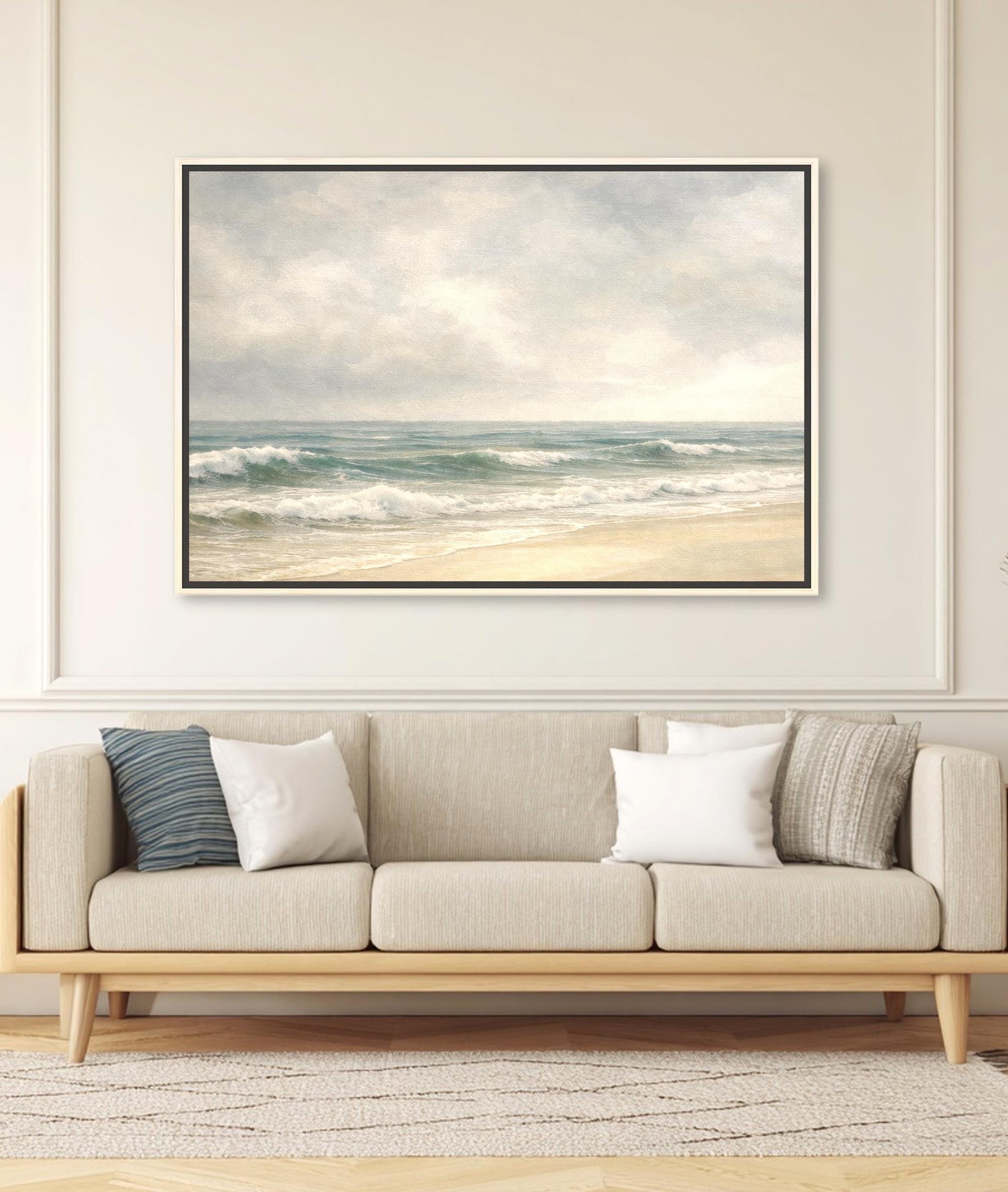 serene ocean beach wall art in soft neutral tones