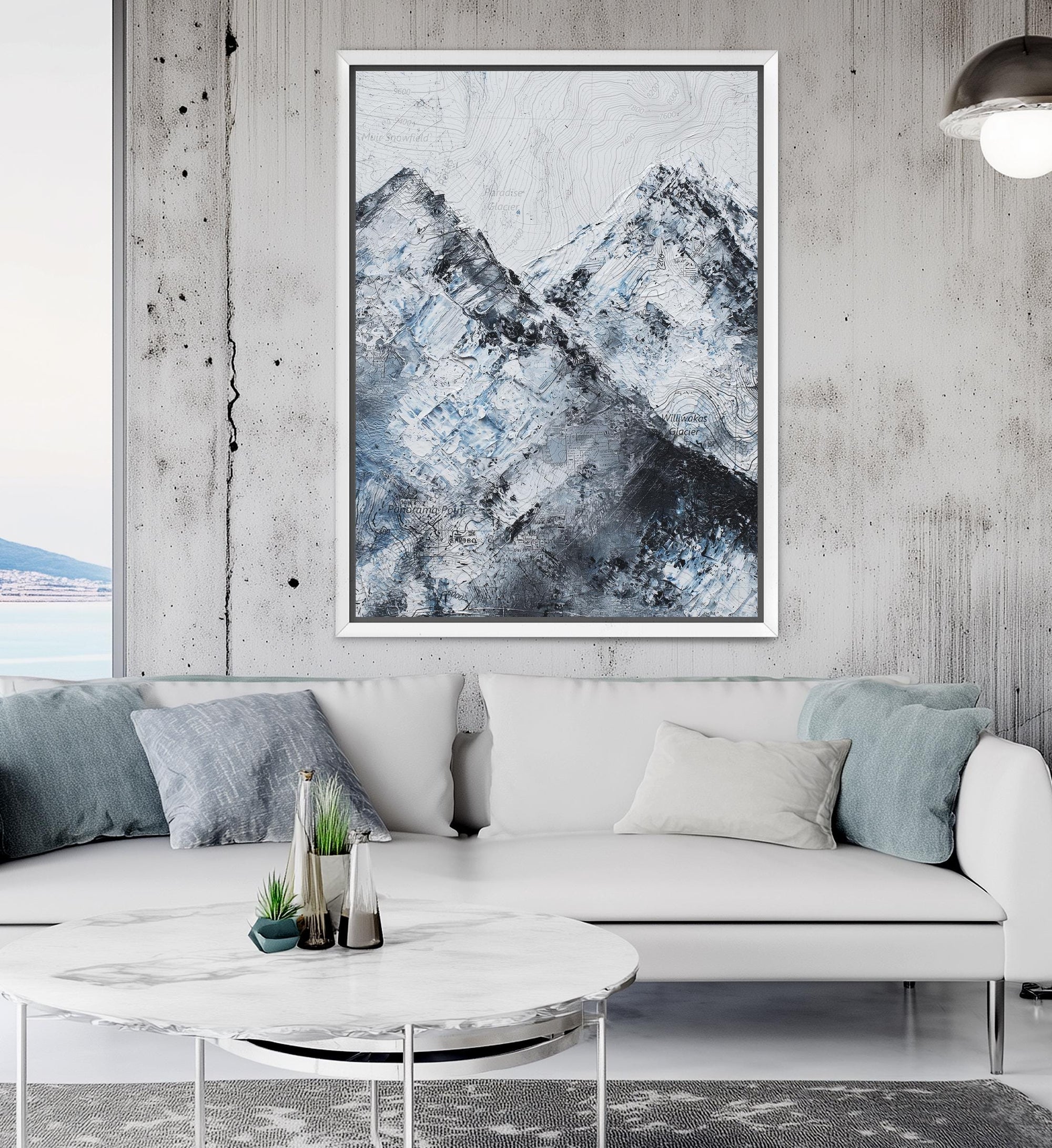 Mountain topography art print with layered elevation lines