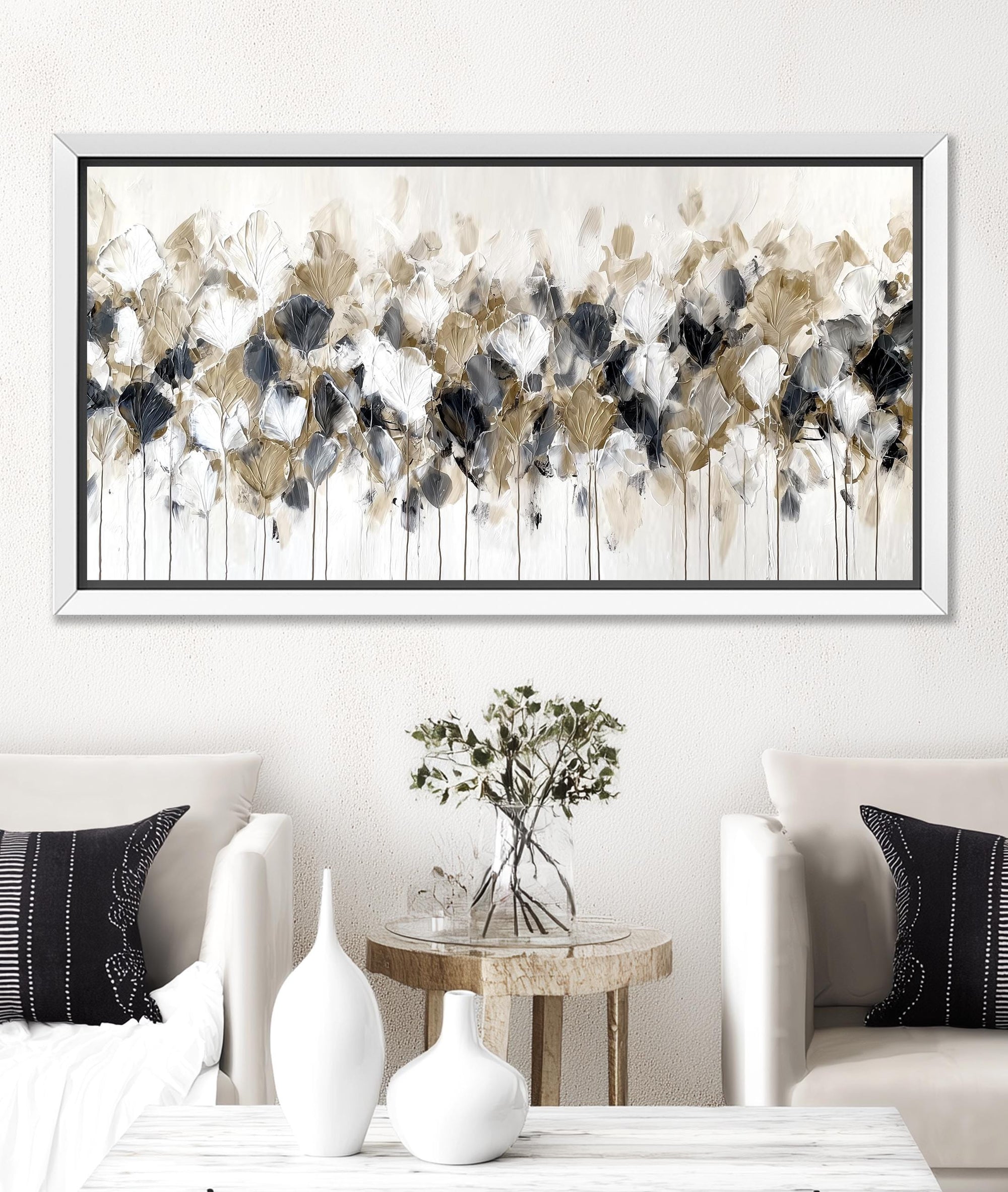 Neutral gold botanical wall art horizontal canvas