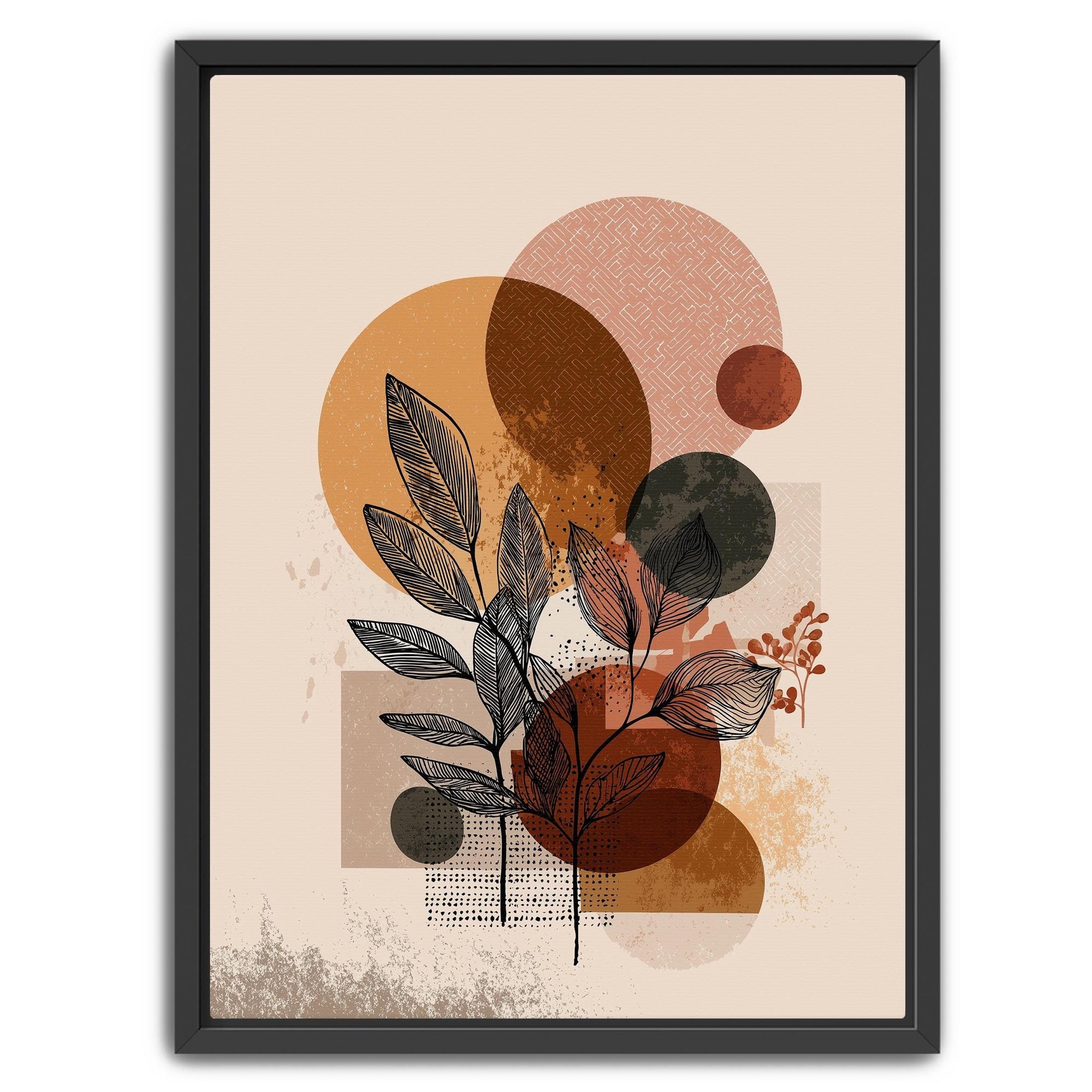 Abstract botanical wall art with foliage and warm earth tones