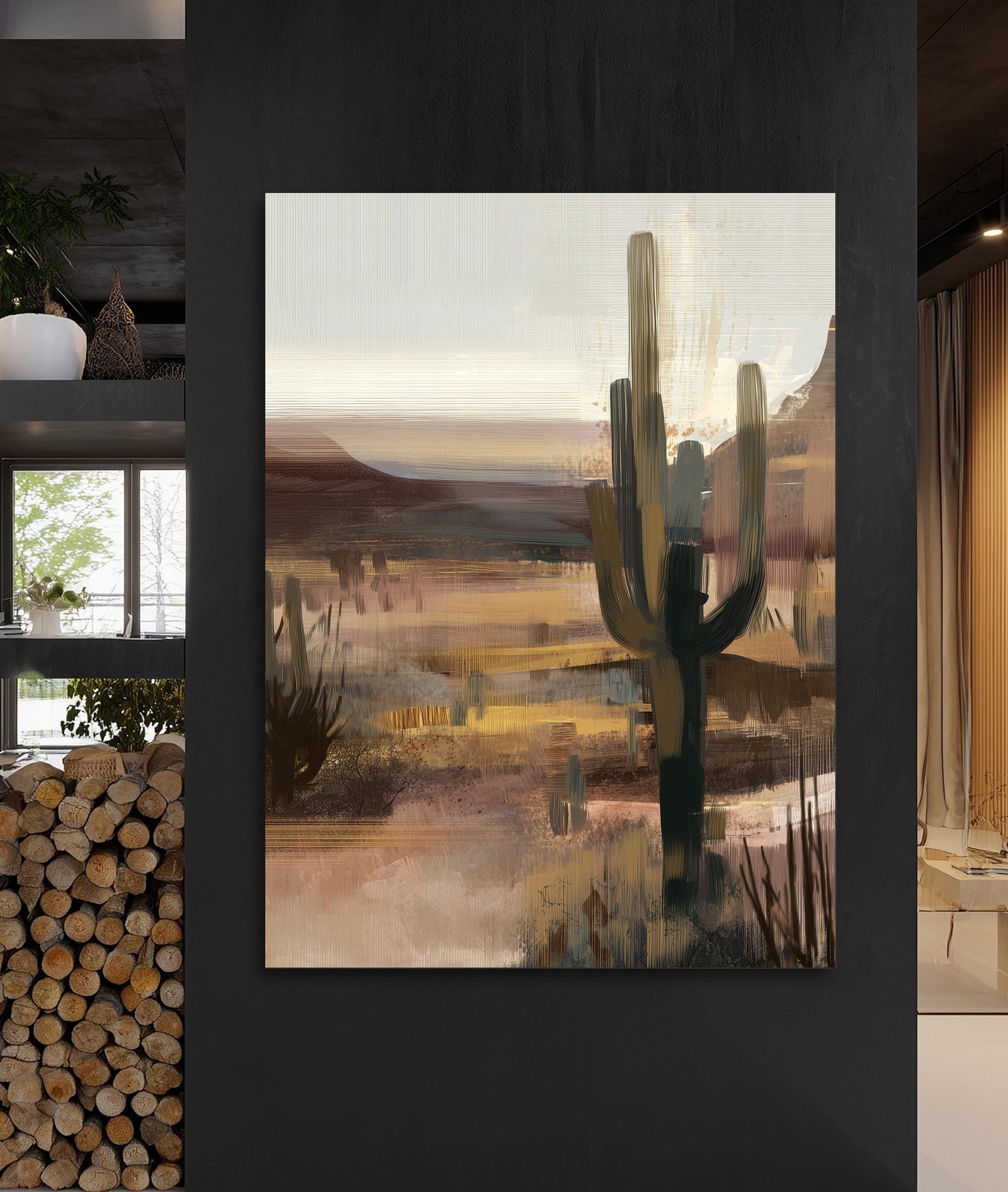 Modern desert canvas art with painterly brushstrokes
