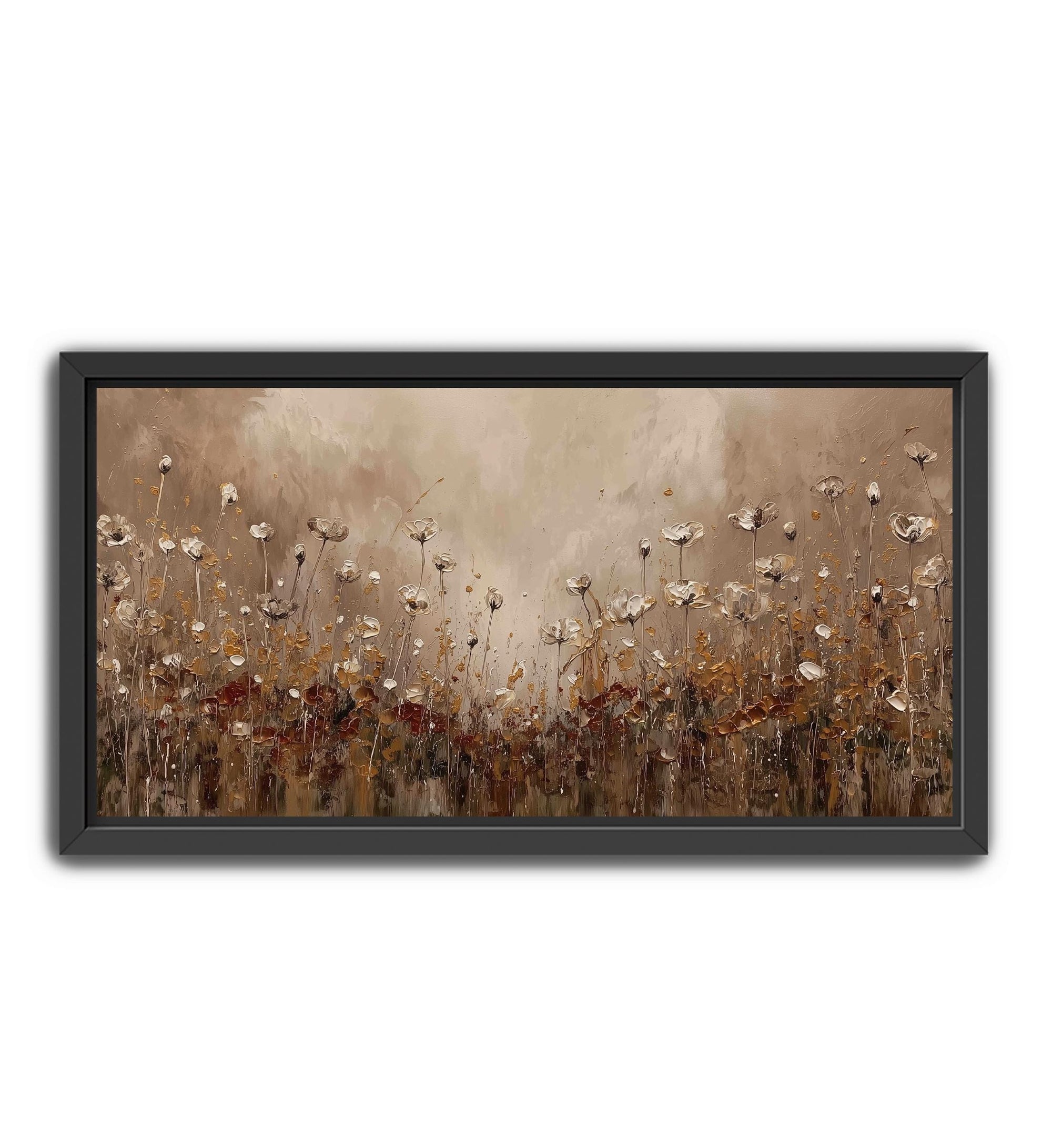 neutral floral artwork with thick paint