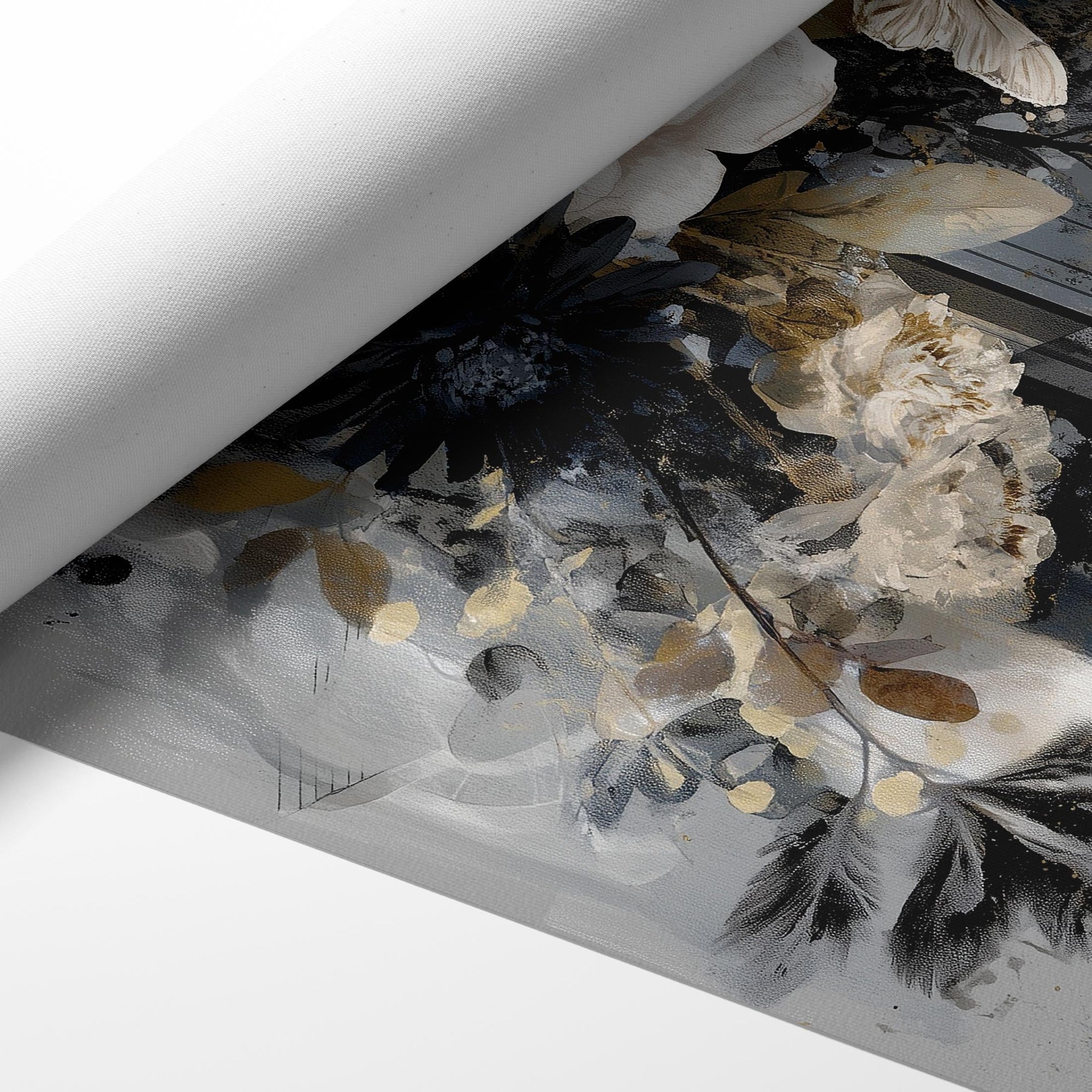 dark floral collage poster rolled canvas print image