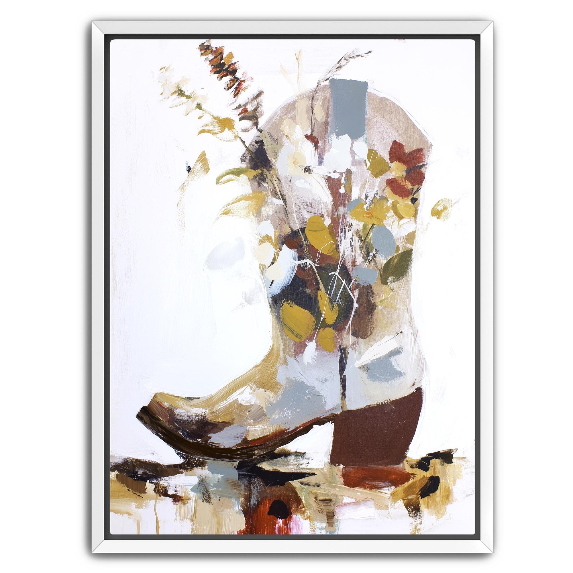 Cowboy boot floral artwork for rustic interiors