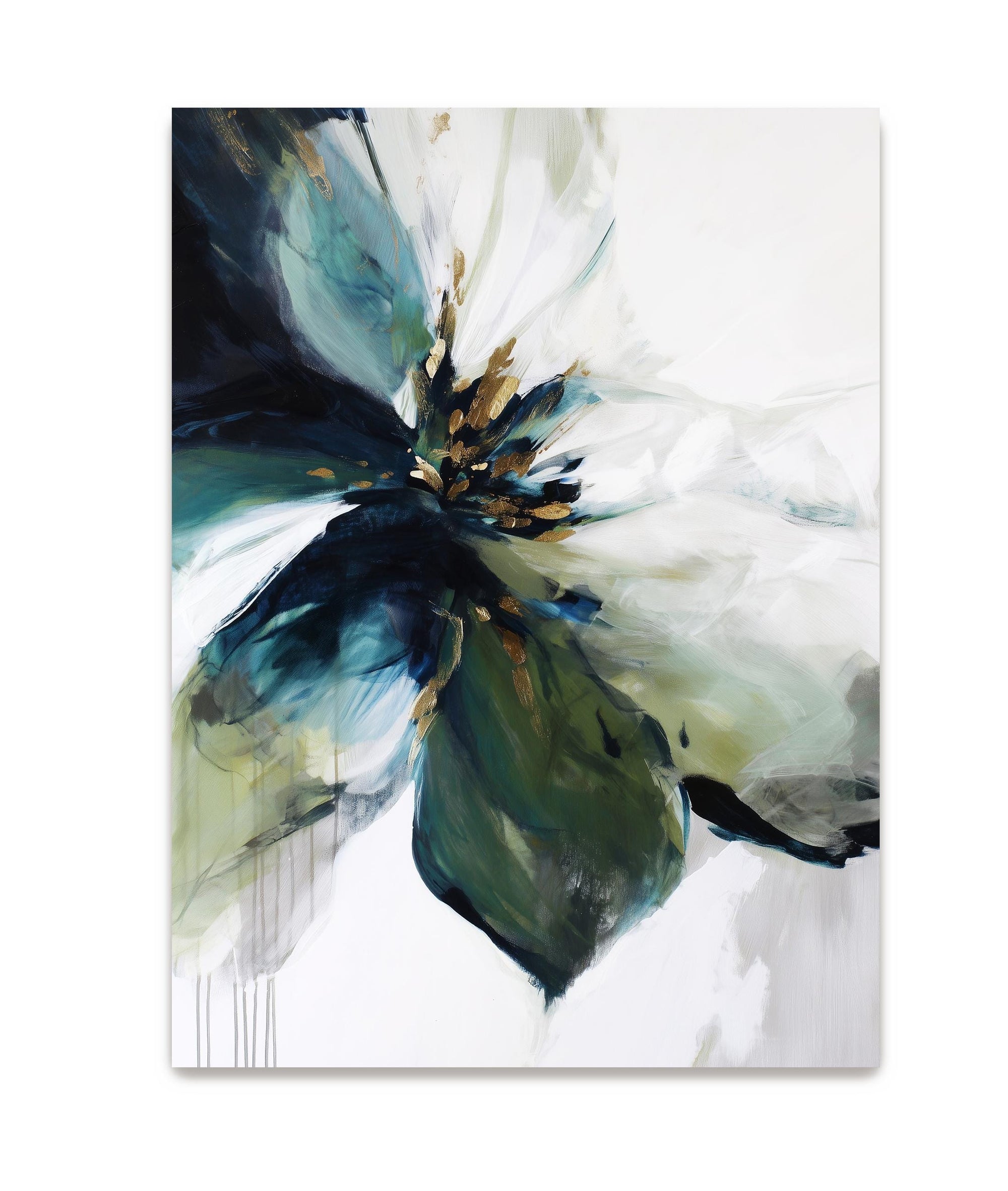 statement wall art green and gold floral abstract print