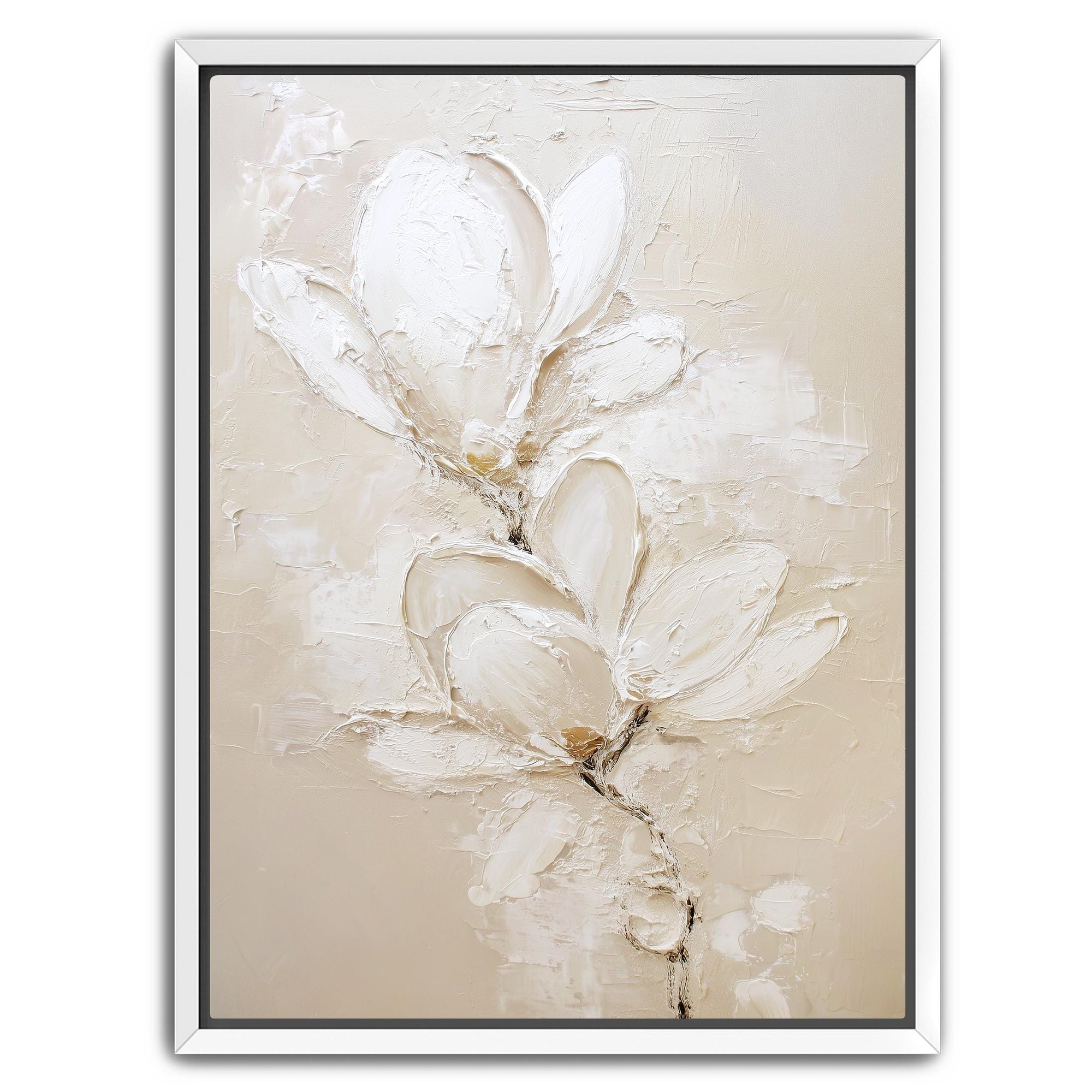 neutral floral painting with thick acrylic texture
