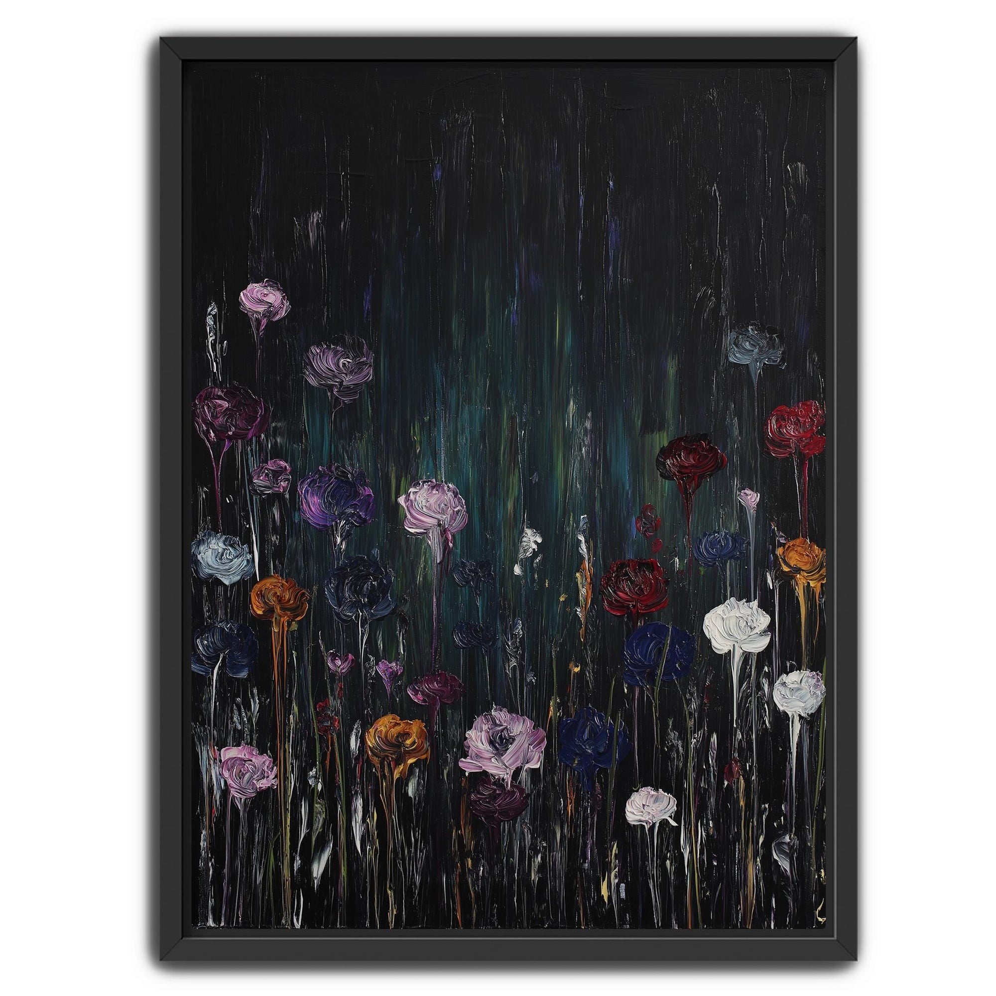 Wildflower field wall art with dark moody background