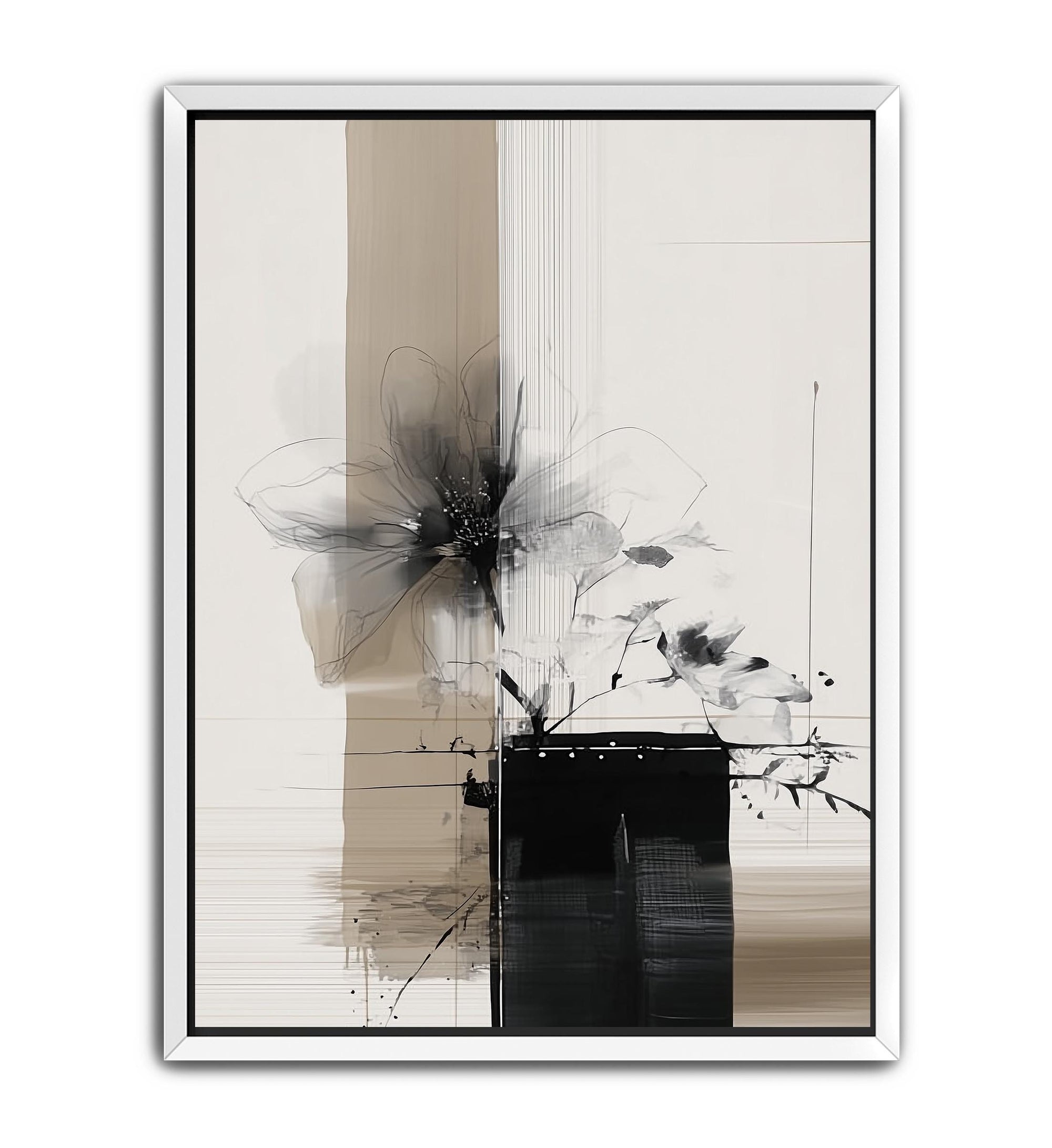 modern black beige floral wall art vertical print