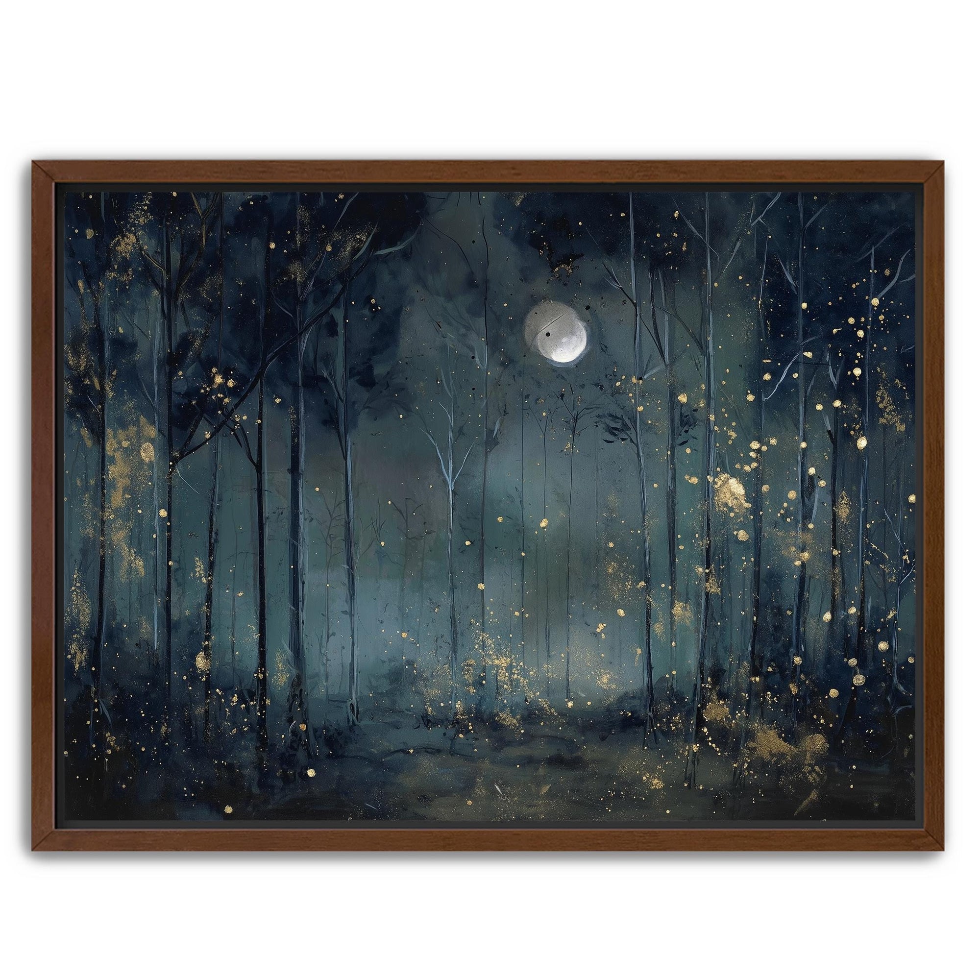 Forest painting with gold accents