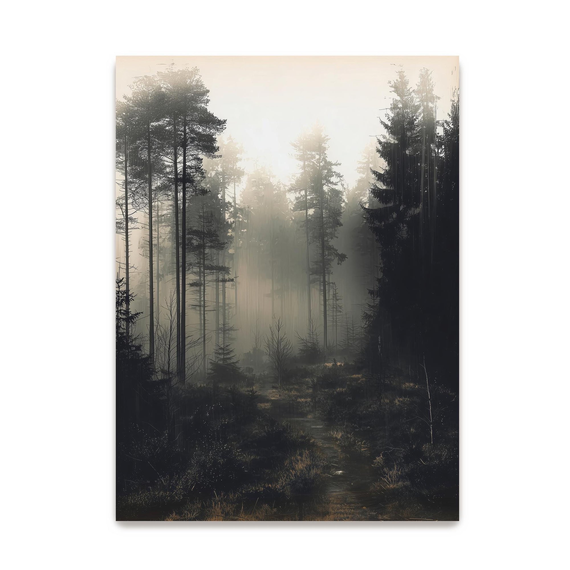 moody forest path wall art