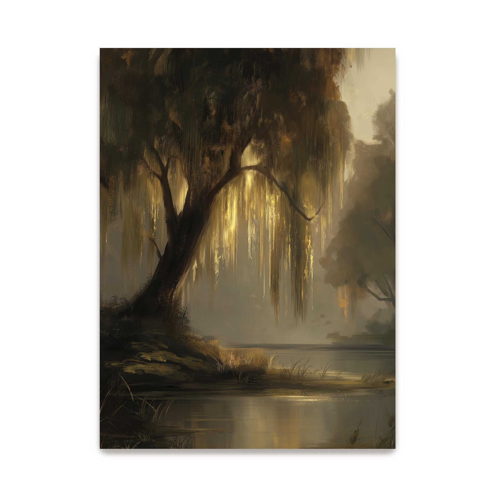 peaceful willow tree lake wall art
