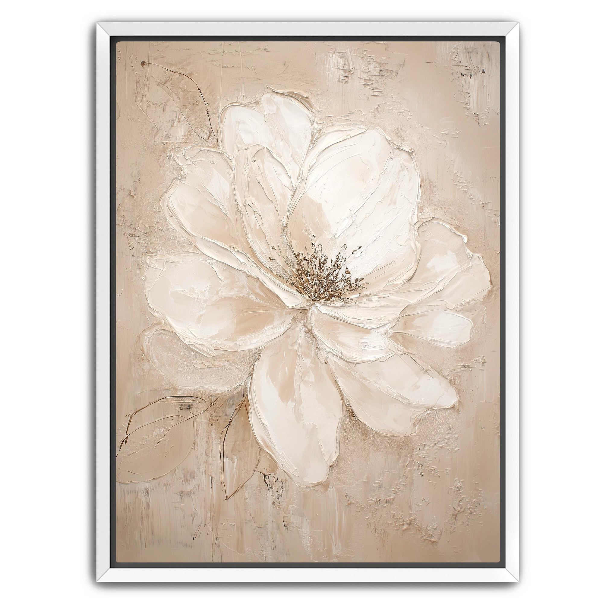 Modern neutral flower wall art with acrylic texture