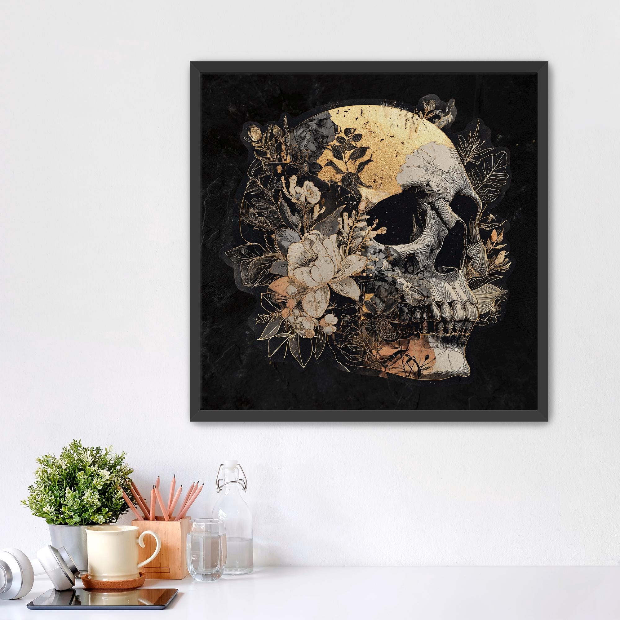 skull and flowers poster