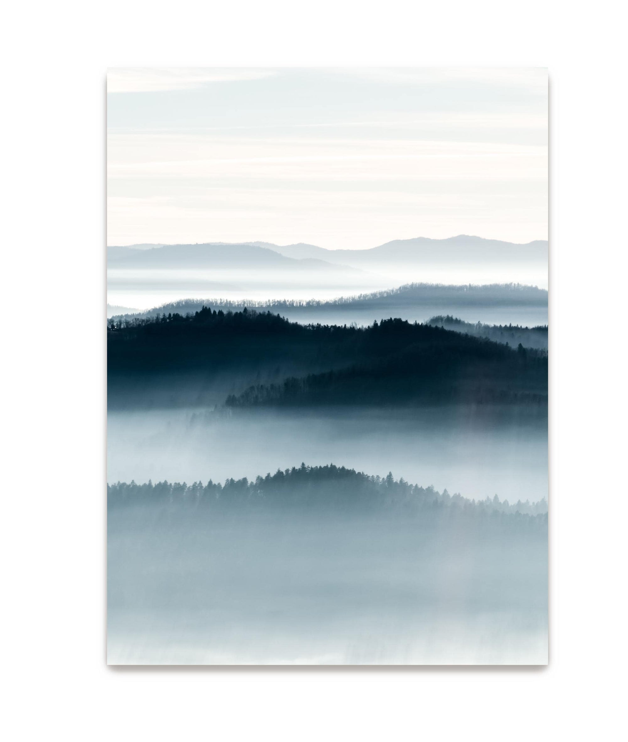 Minimal mountain landscape art with layered ridgelines