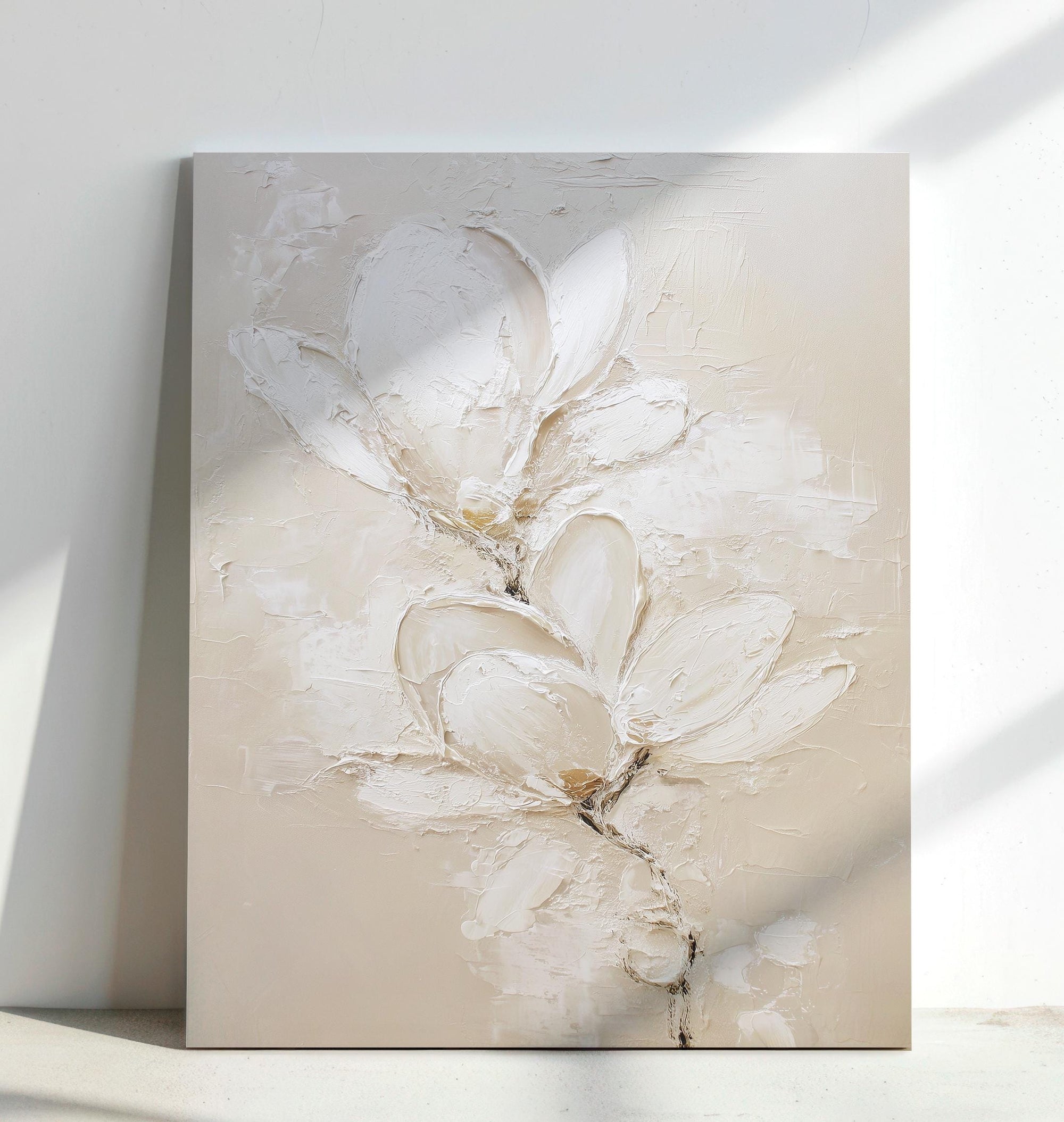 modern beige and white floral canvas wall art